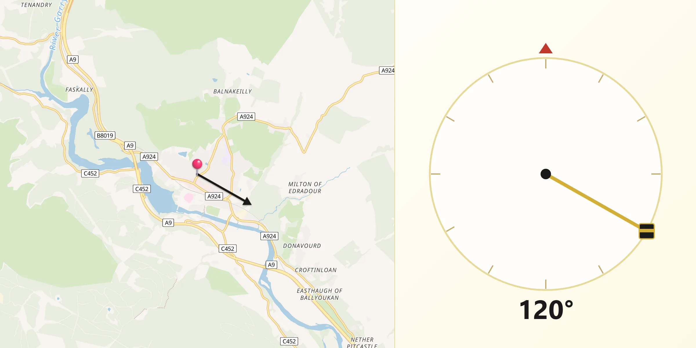 Qibla Direction from Pitlochry