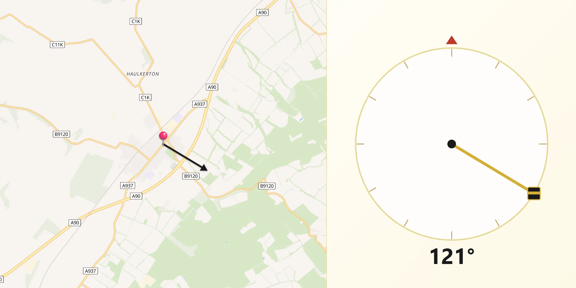 Qibla Direction from Laurencekirk