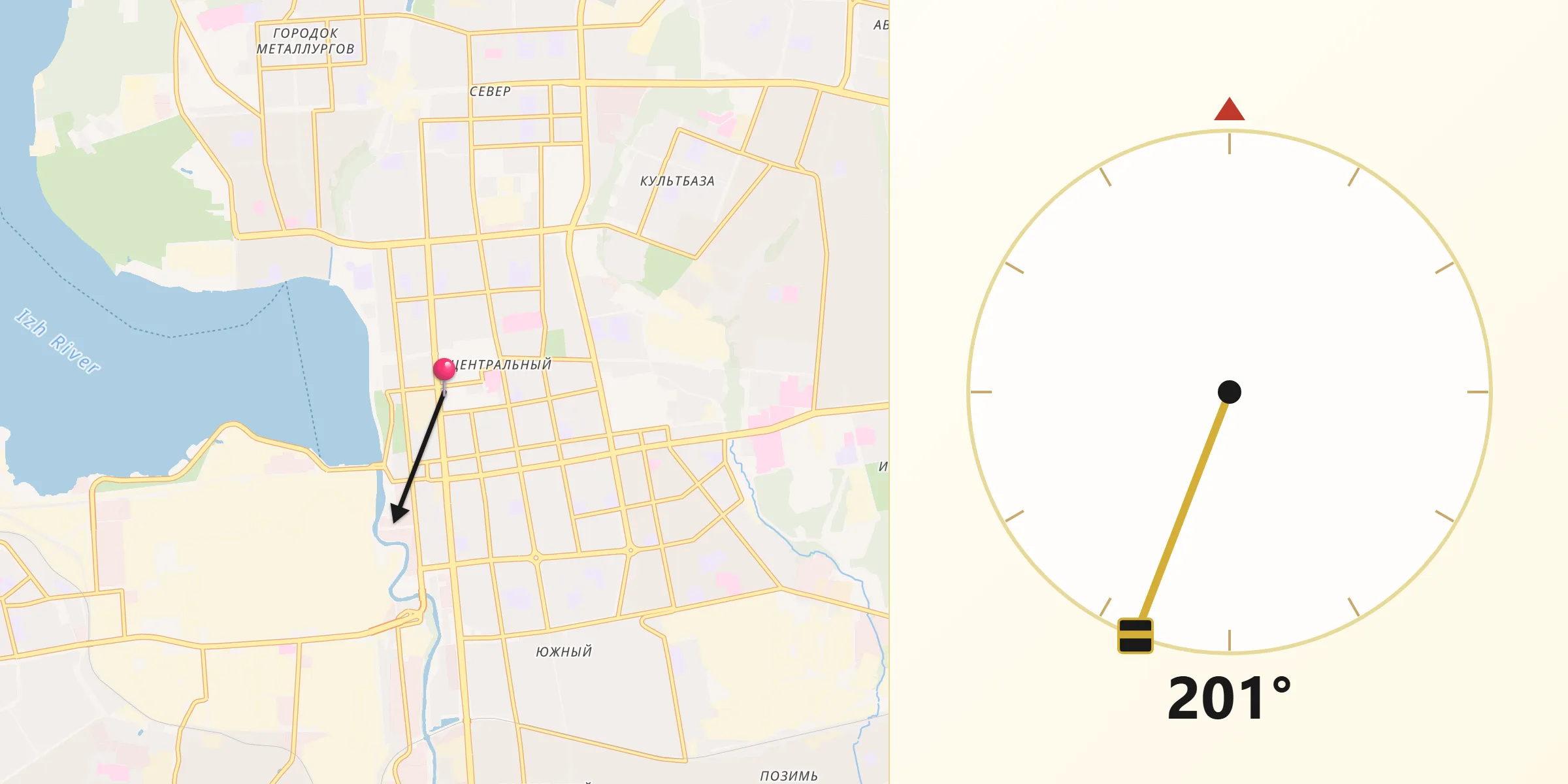 Direction vers la Qibla depuis Ijevsk