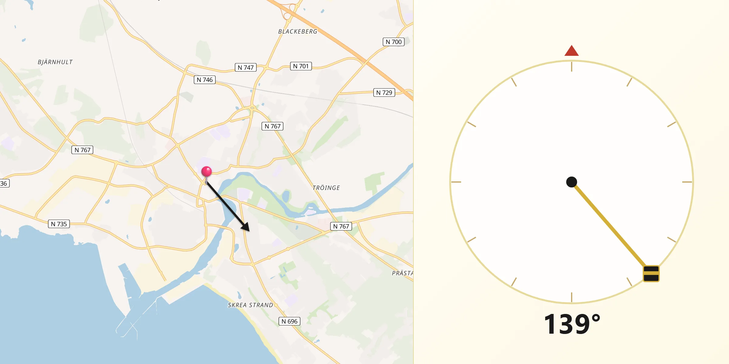 Qibla Riktning från Falkenberg