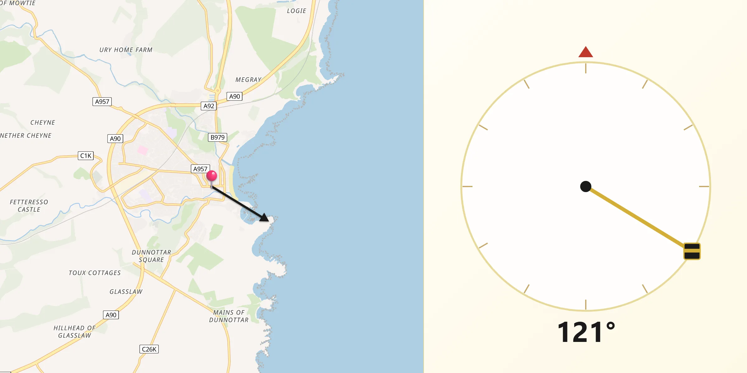 Qibla Direction from Stonehaven