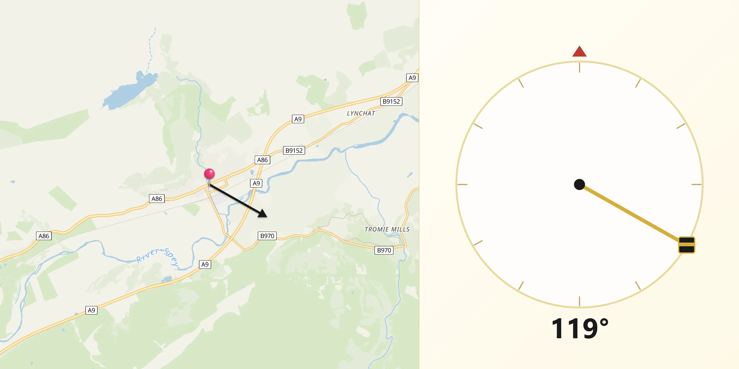 Qibla Direction from Kingussie