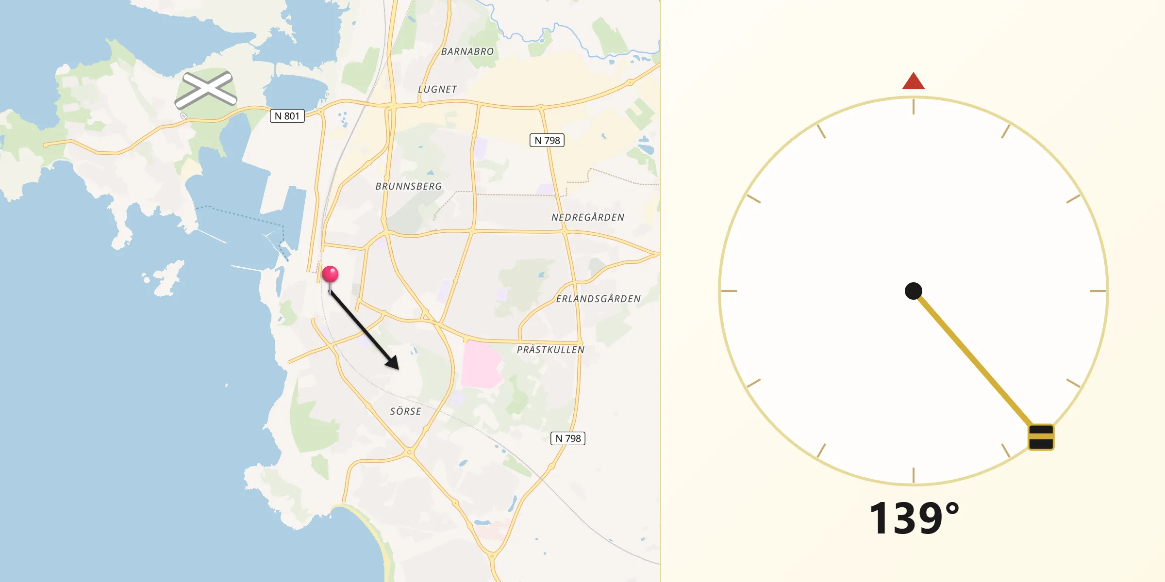 Qibla Riktning från Varberg