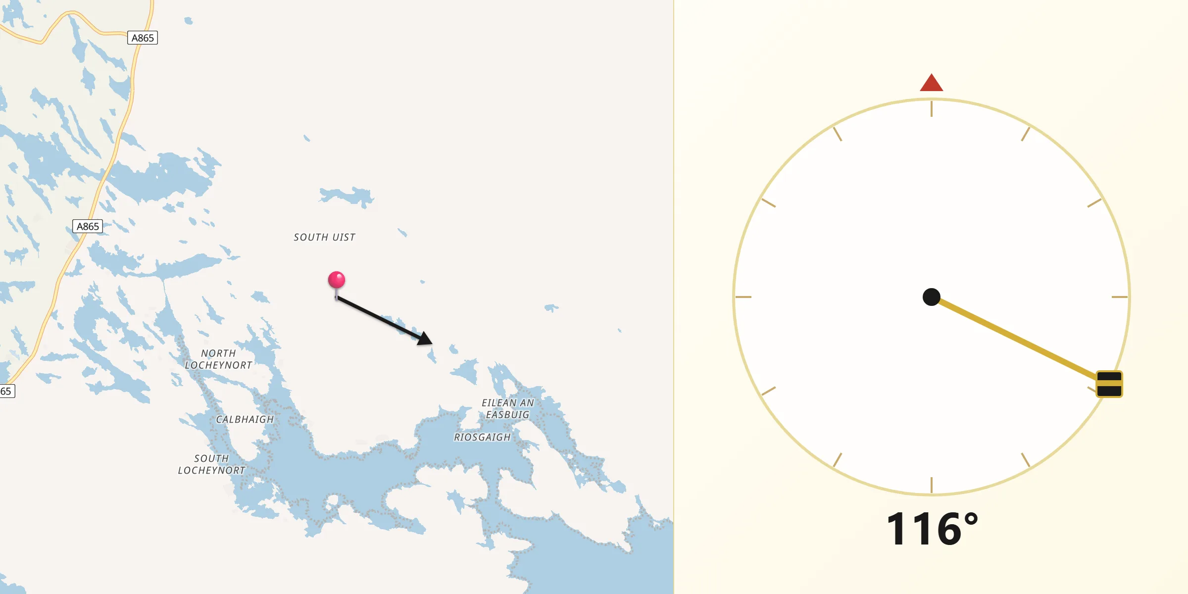 Qibla Direction from Isle of South Uist