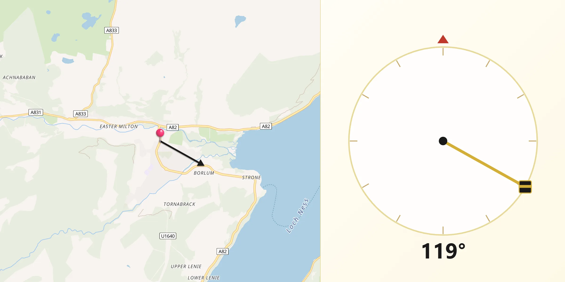Qibla Direction from Drumnadrochit
