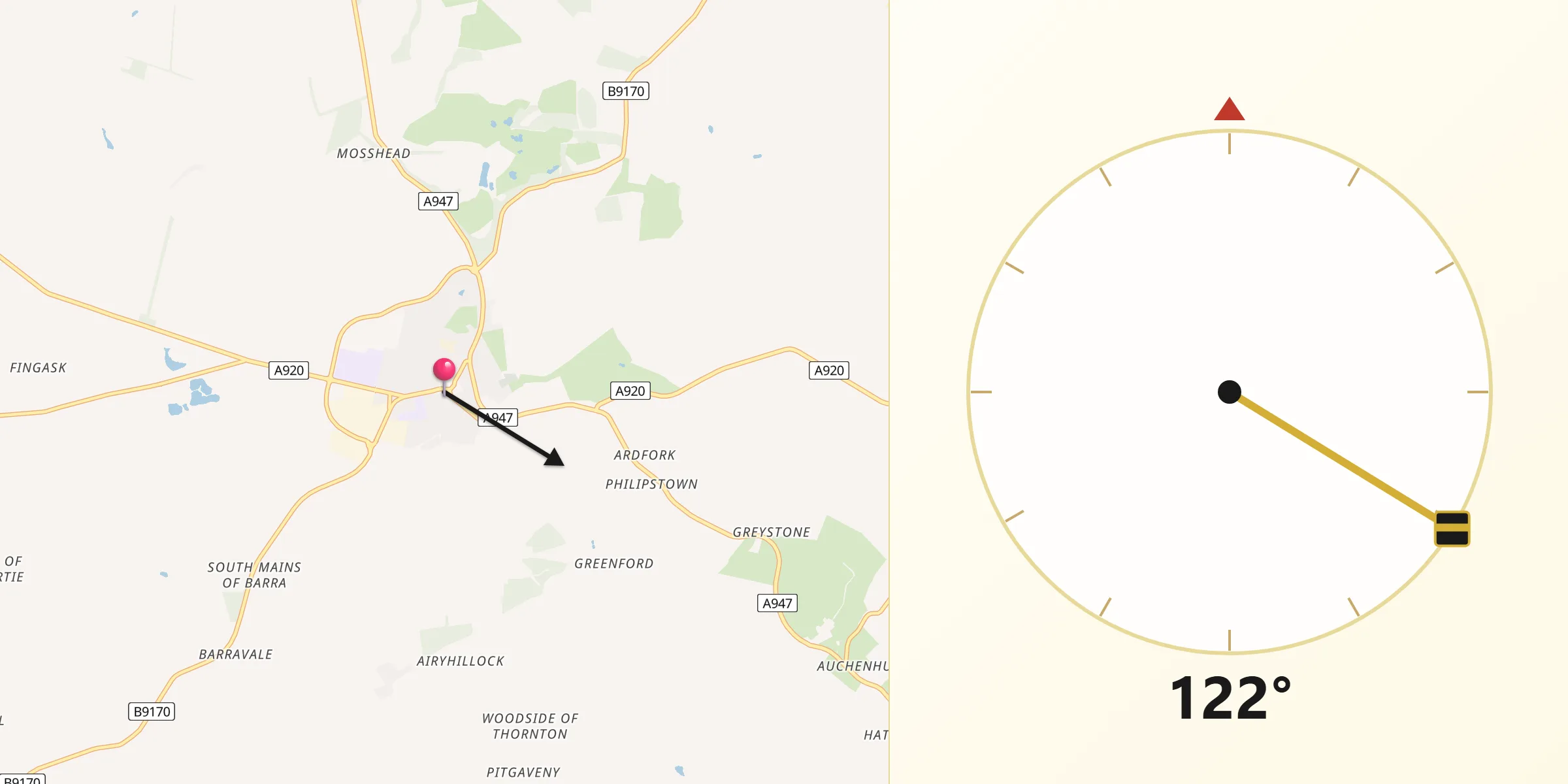 Qibla Direction from Oldmeldrum