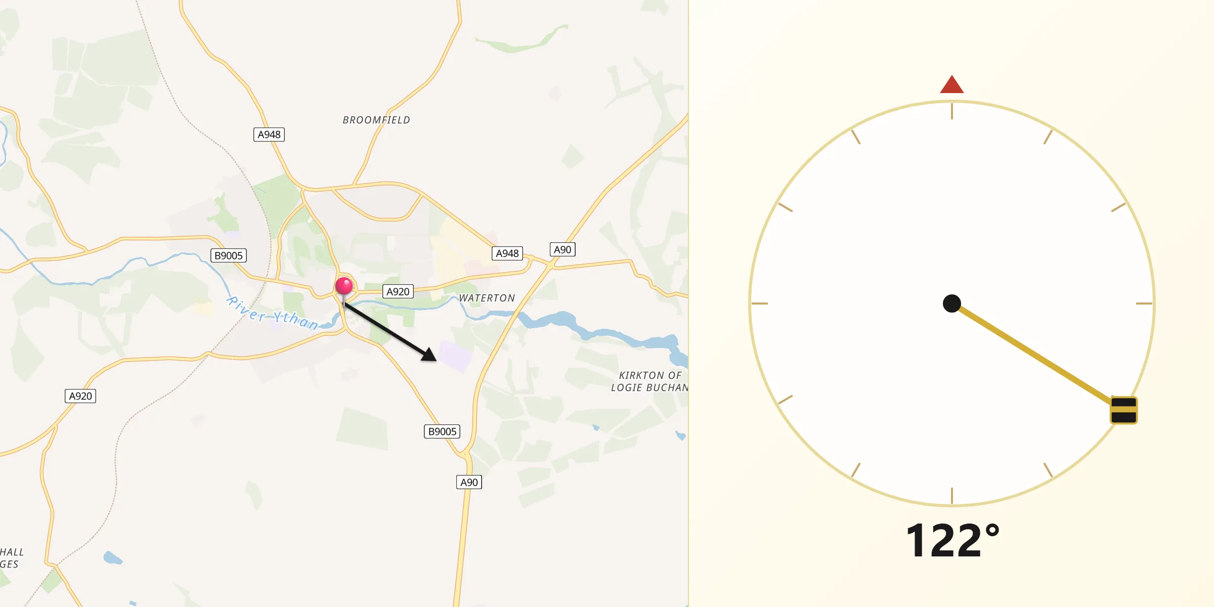 Qibla Direction from Ellon