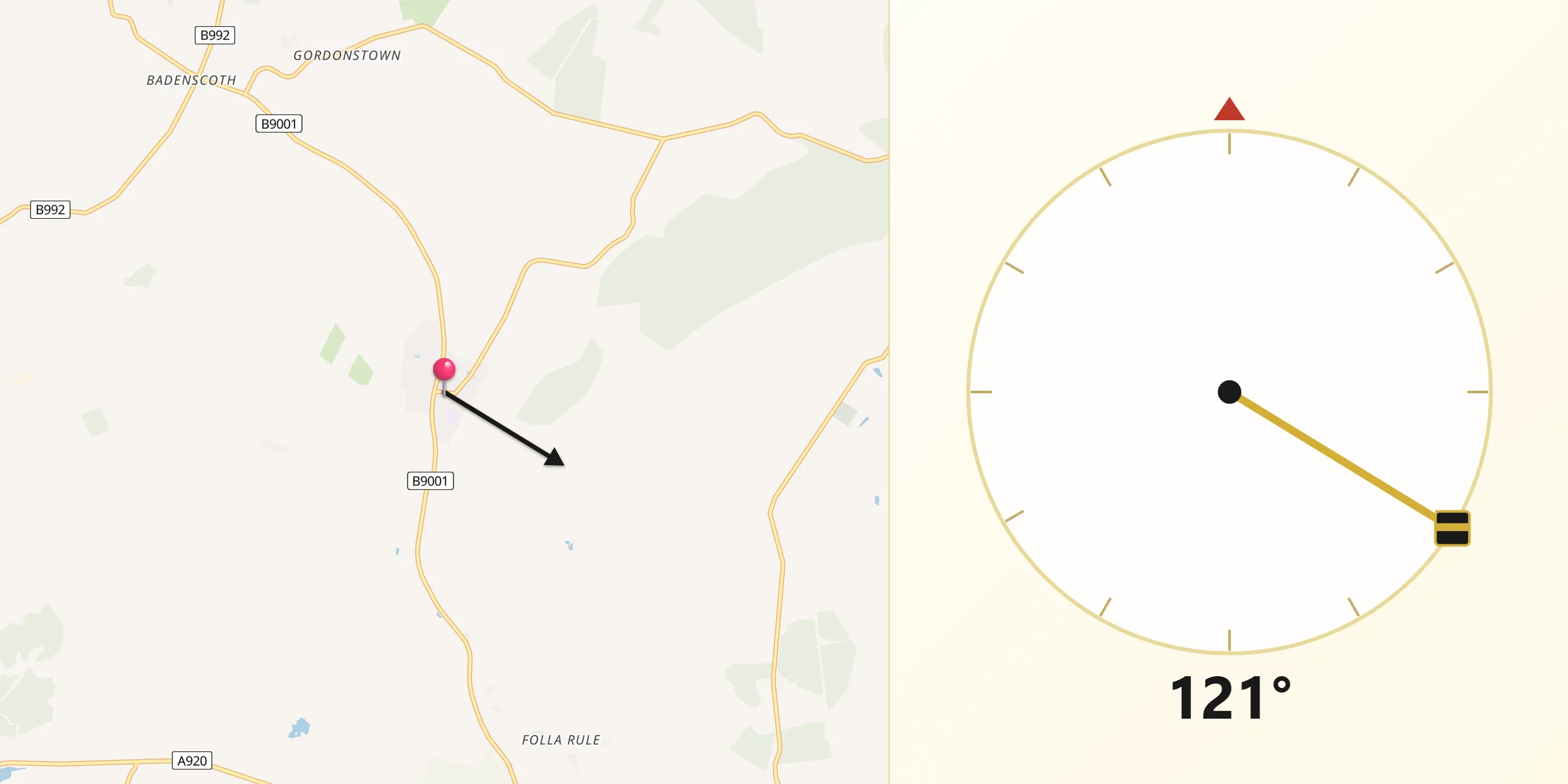 Qibla Direction from Rothienorman