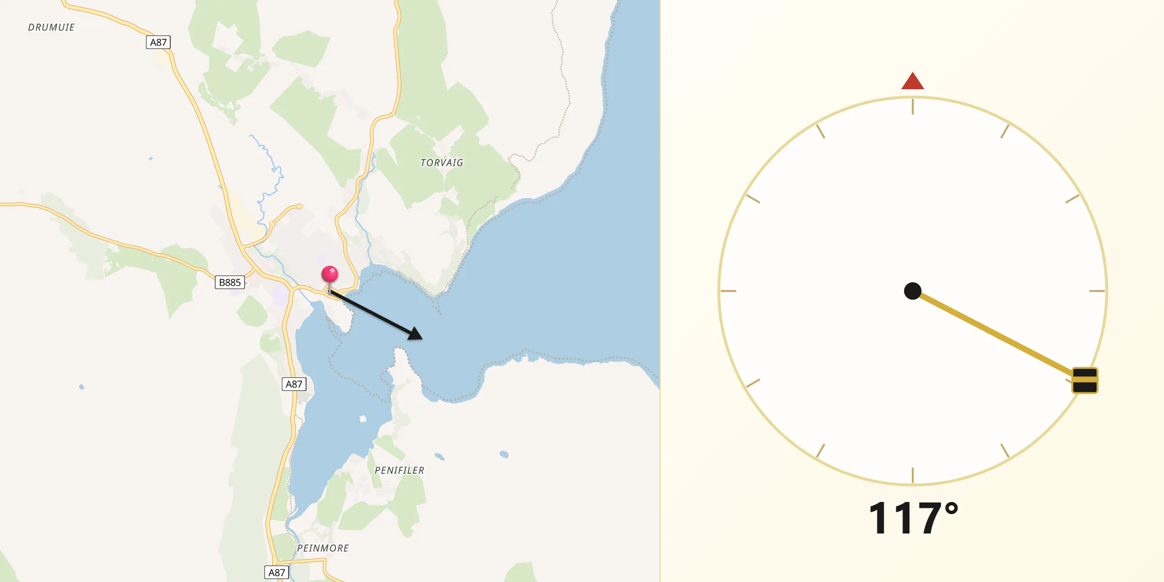Qibla Direction from Portree