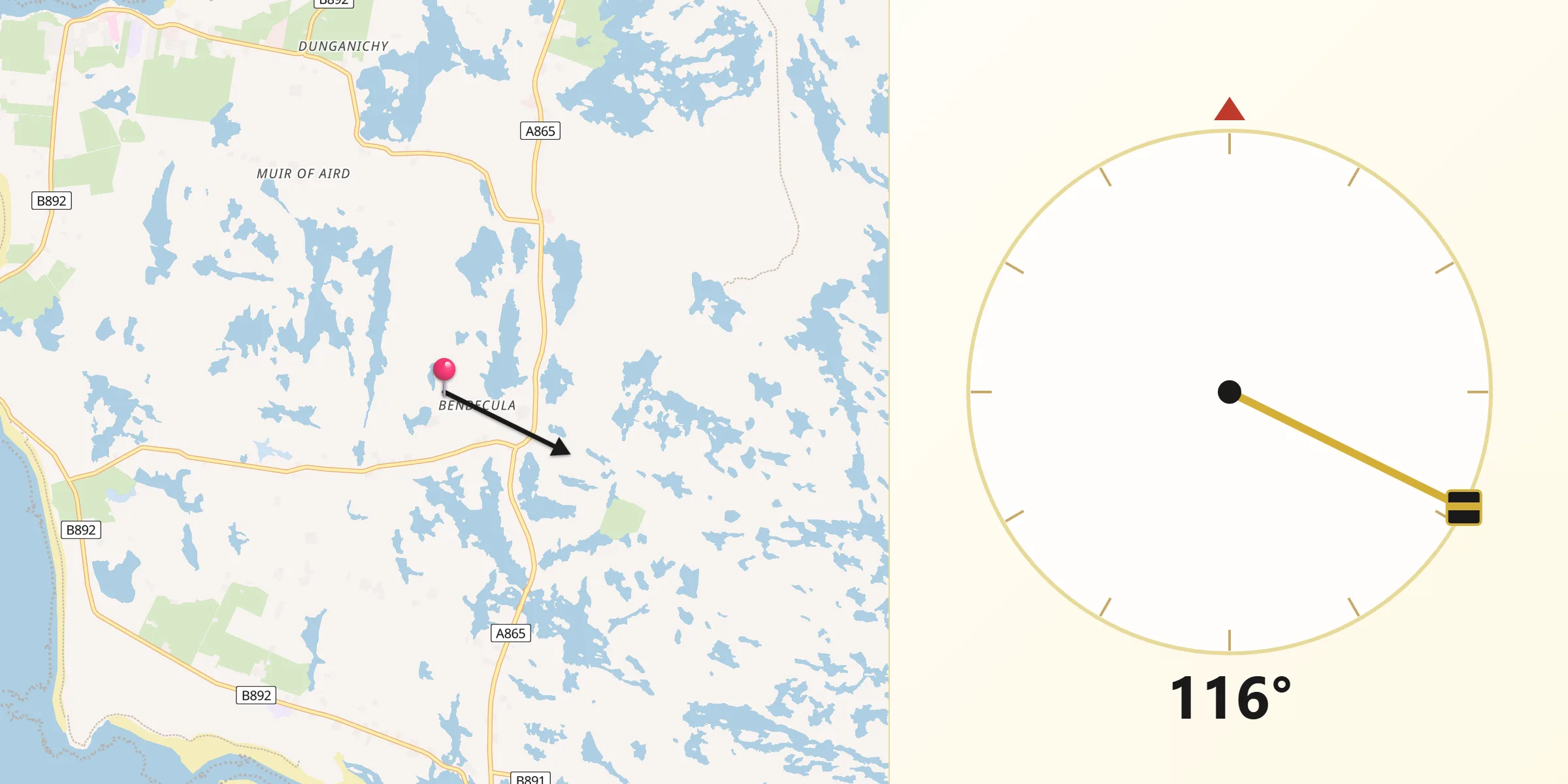 Qibla Direction from Benbecula