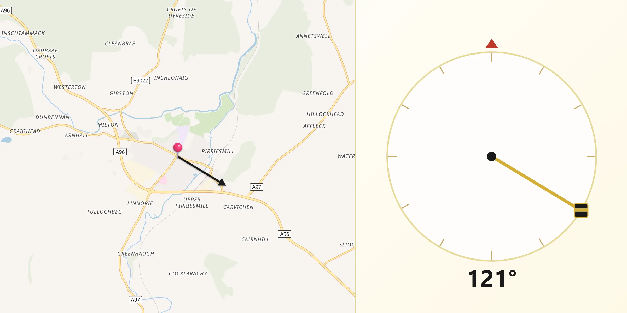 Qibla Direction from Huntly