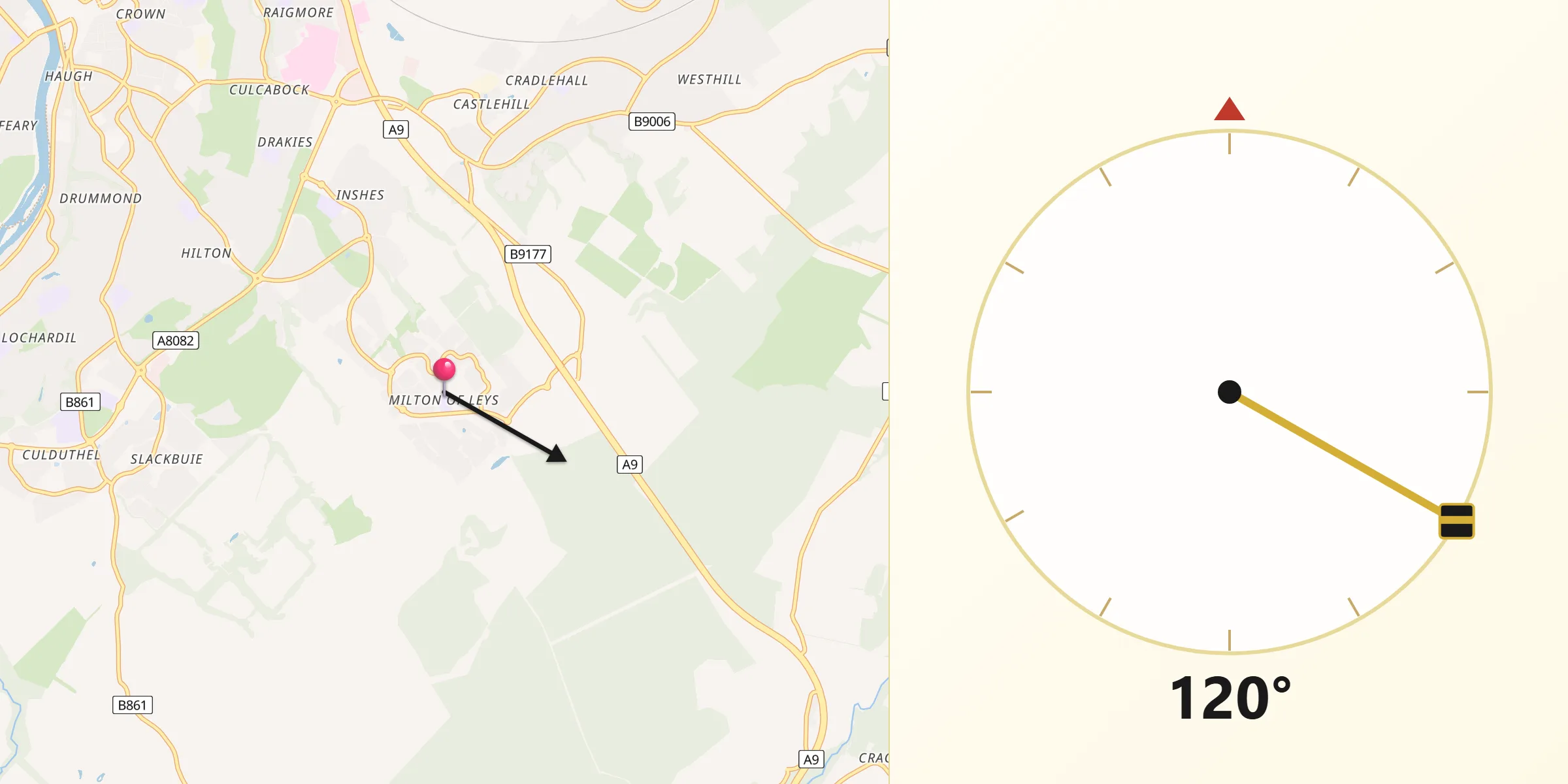 Qibla Direction from Milton of Leys