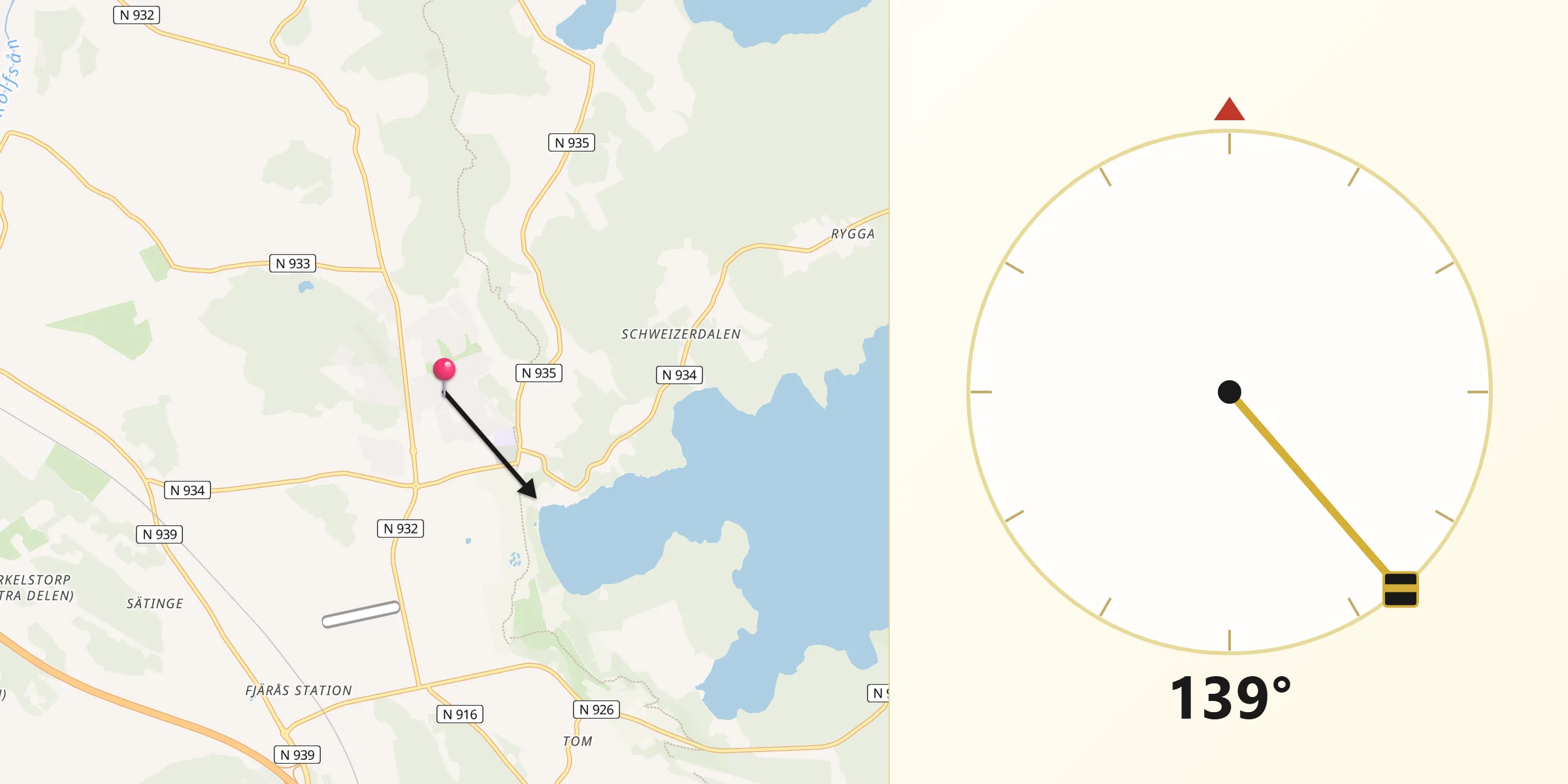 Qibla Riktning från Fjärås kyrkby