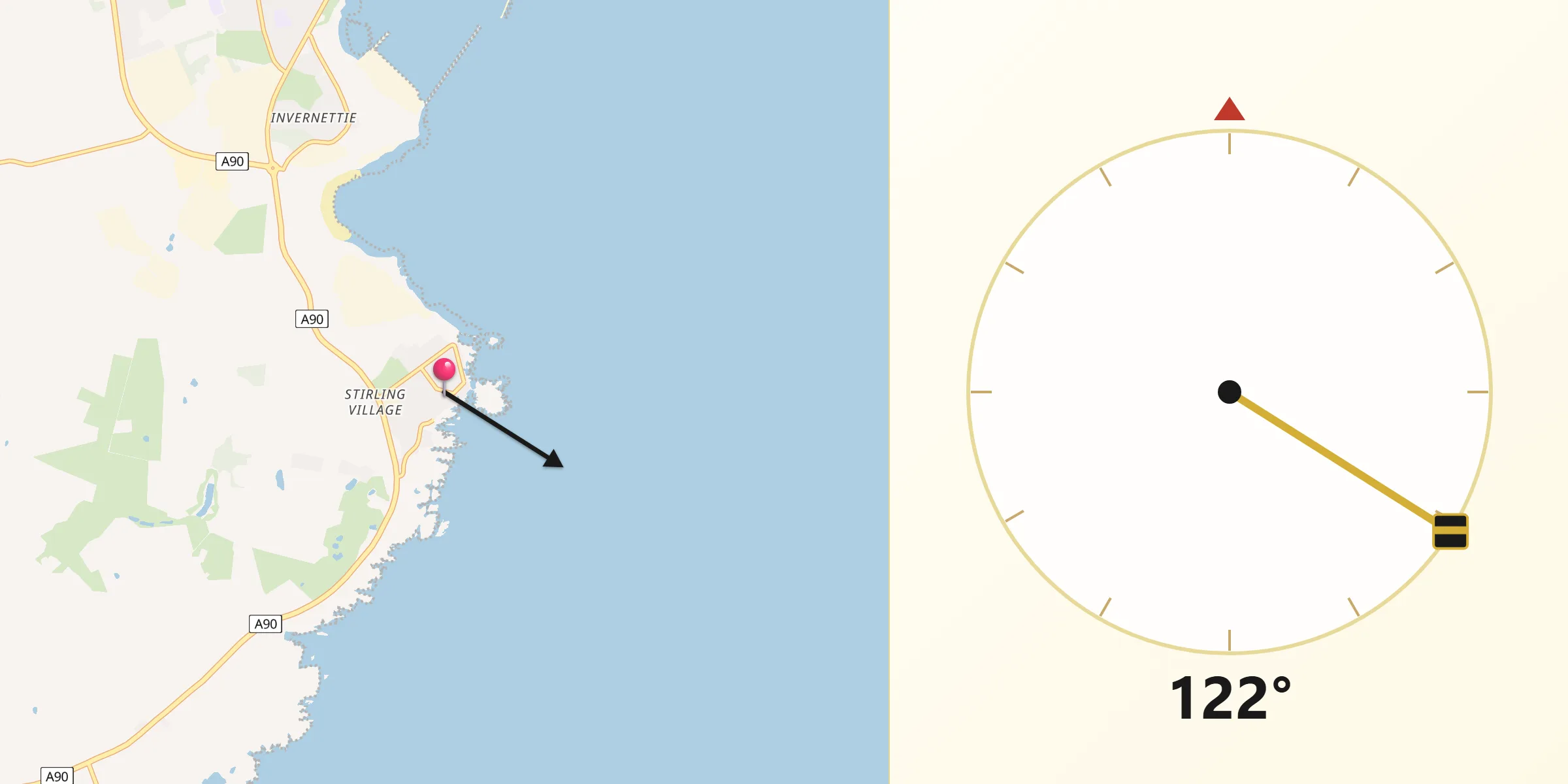 Qibla Direction from Boddam