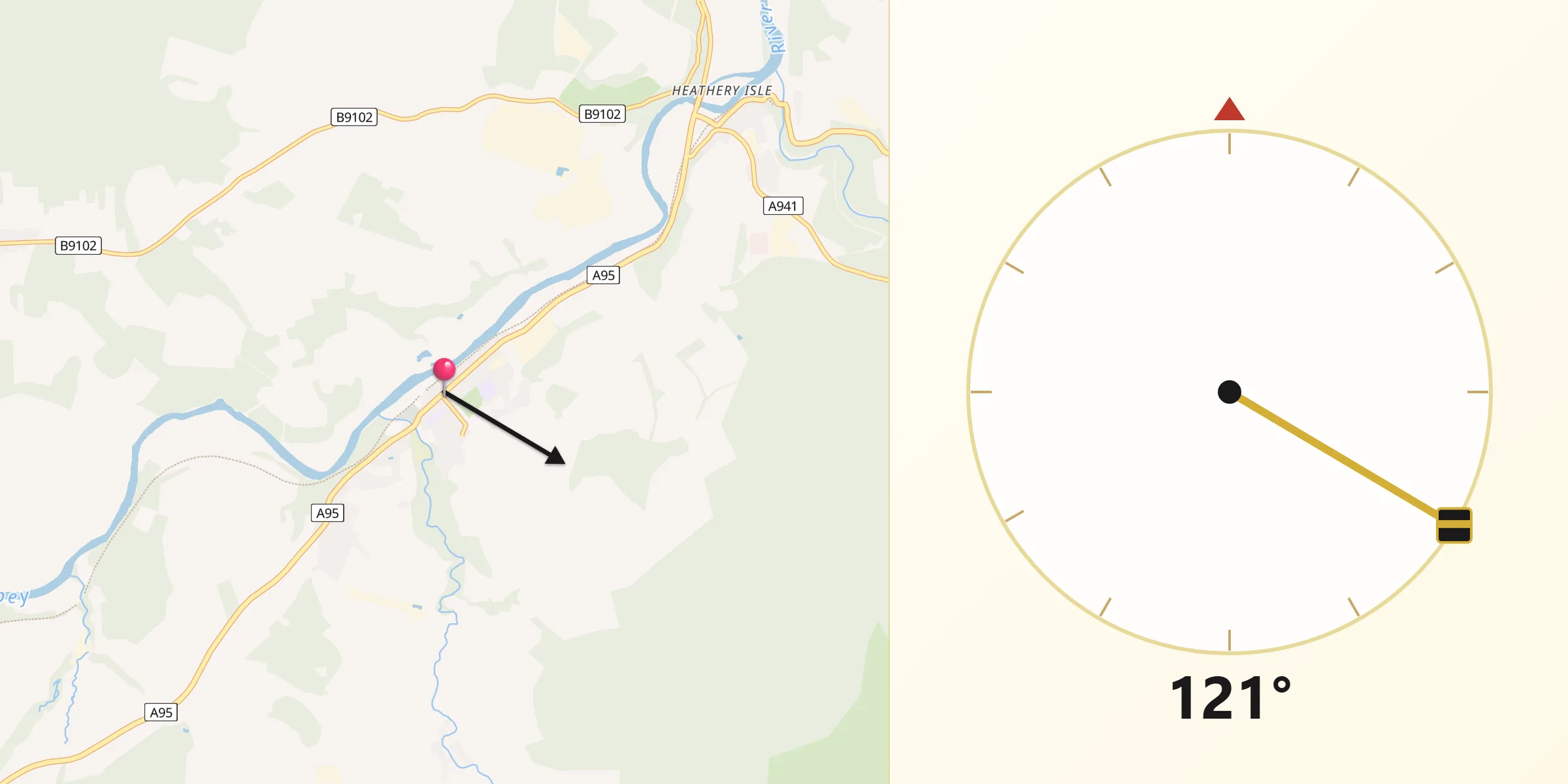 Qibla Direction from Charlestown of Aberlour
