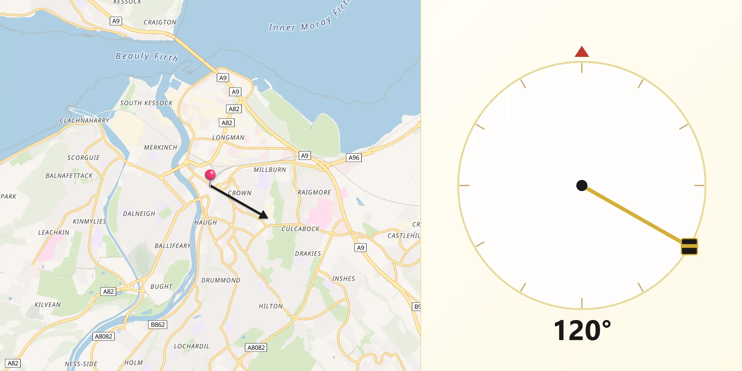 Qibla Direction from Inverness