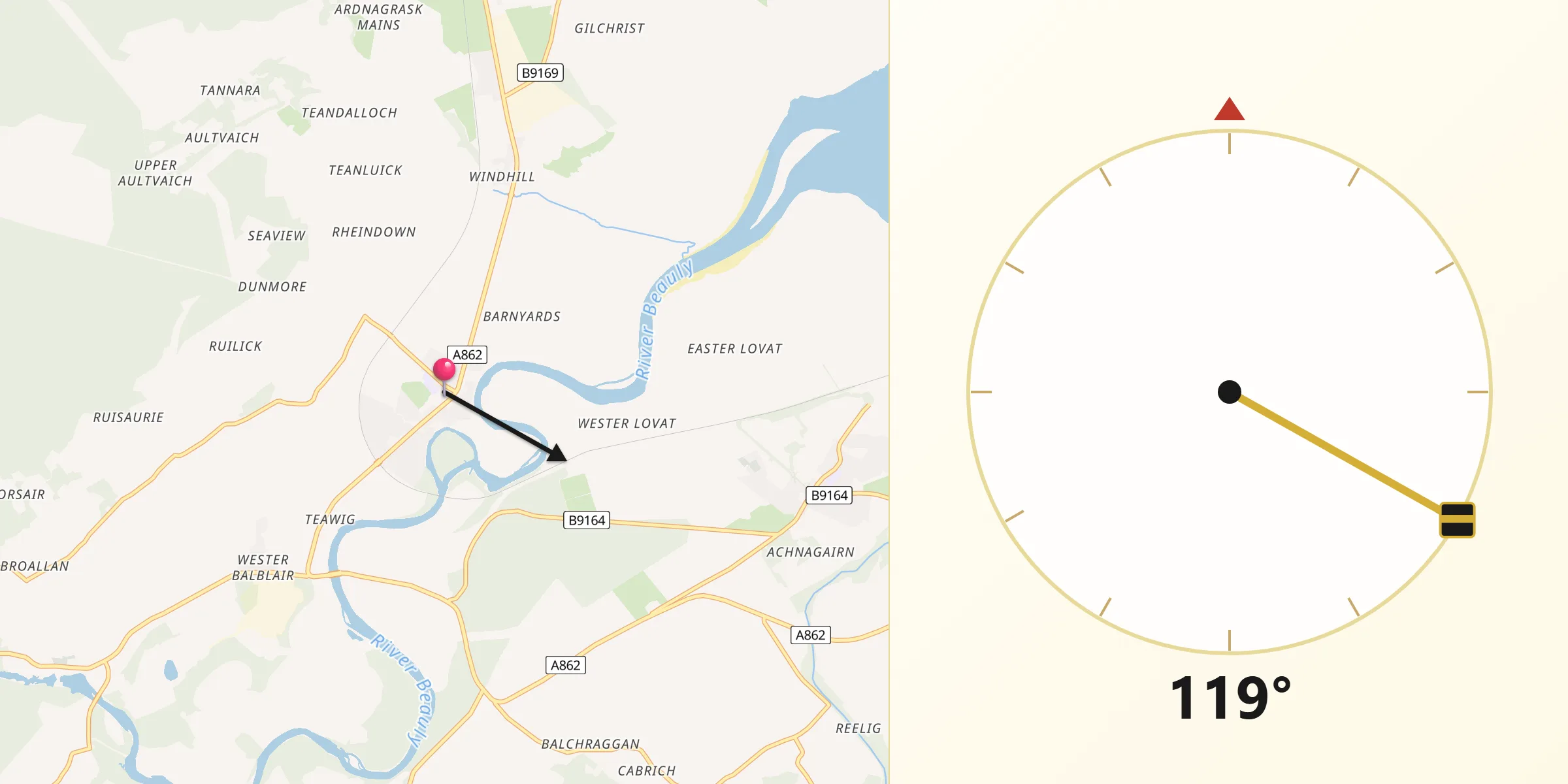 Qibla Direction from Beauly