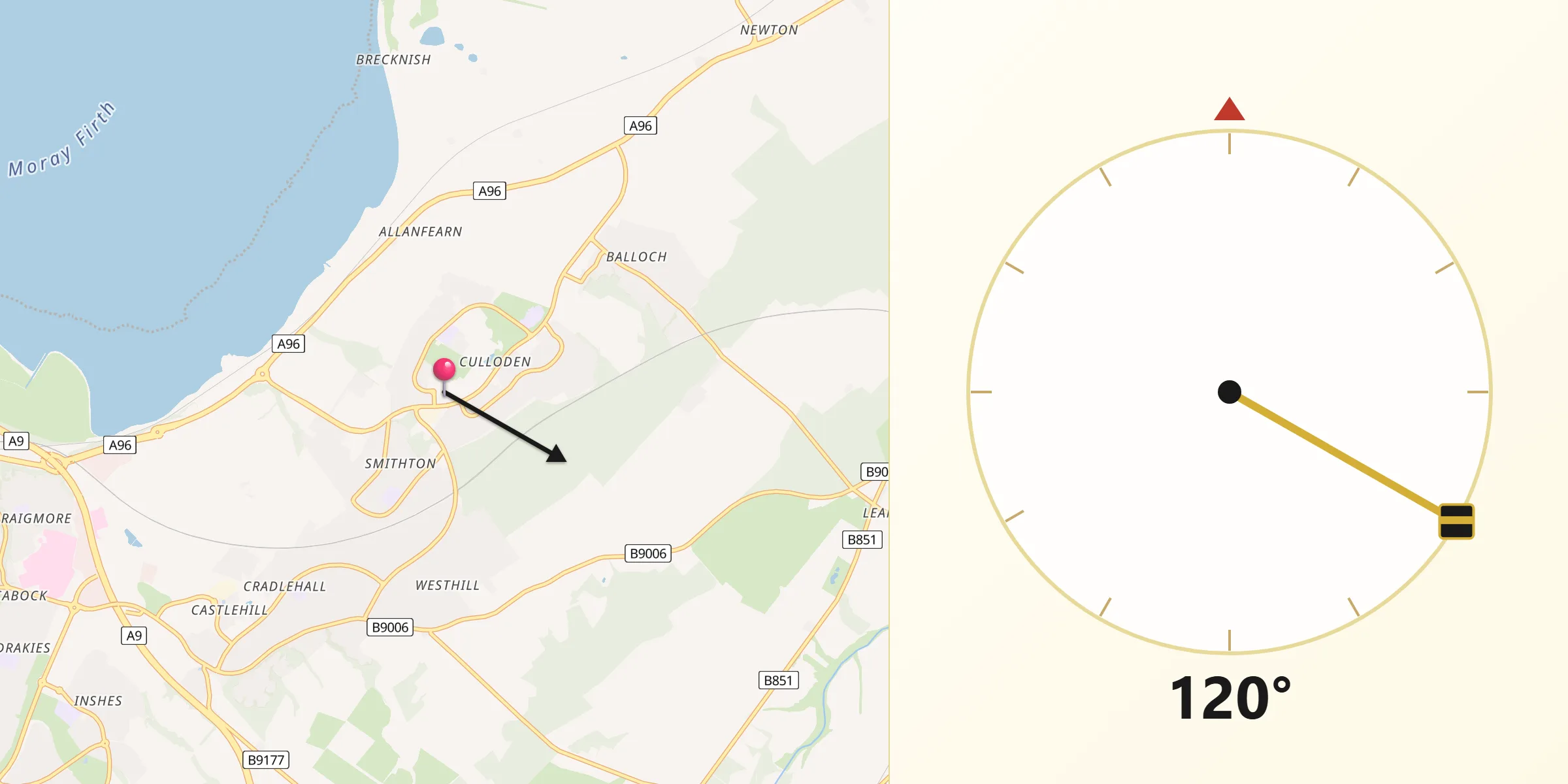 Qibla Direction from Culloden
