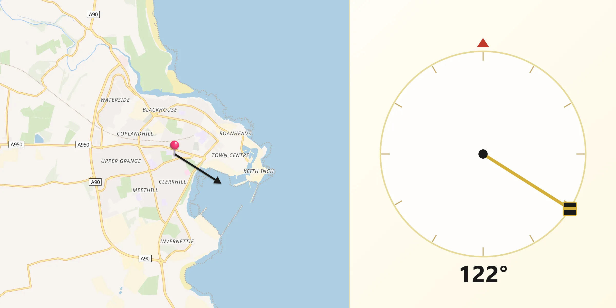 Qibla Direction from Peterhead