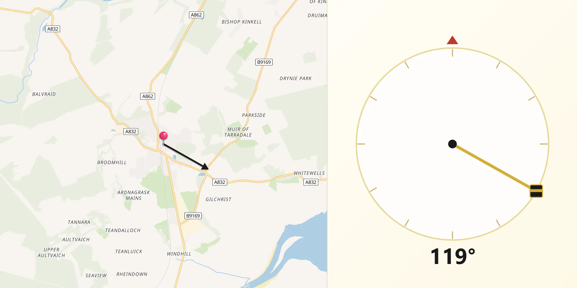 Qibla Direction from Muir of Ord