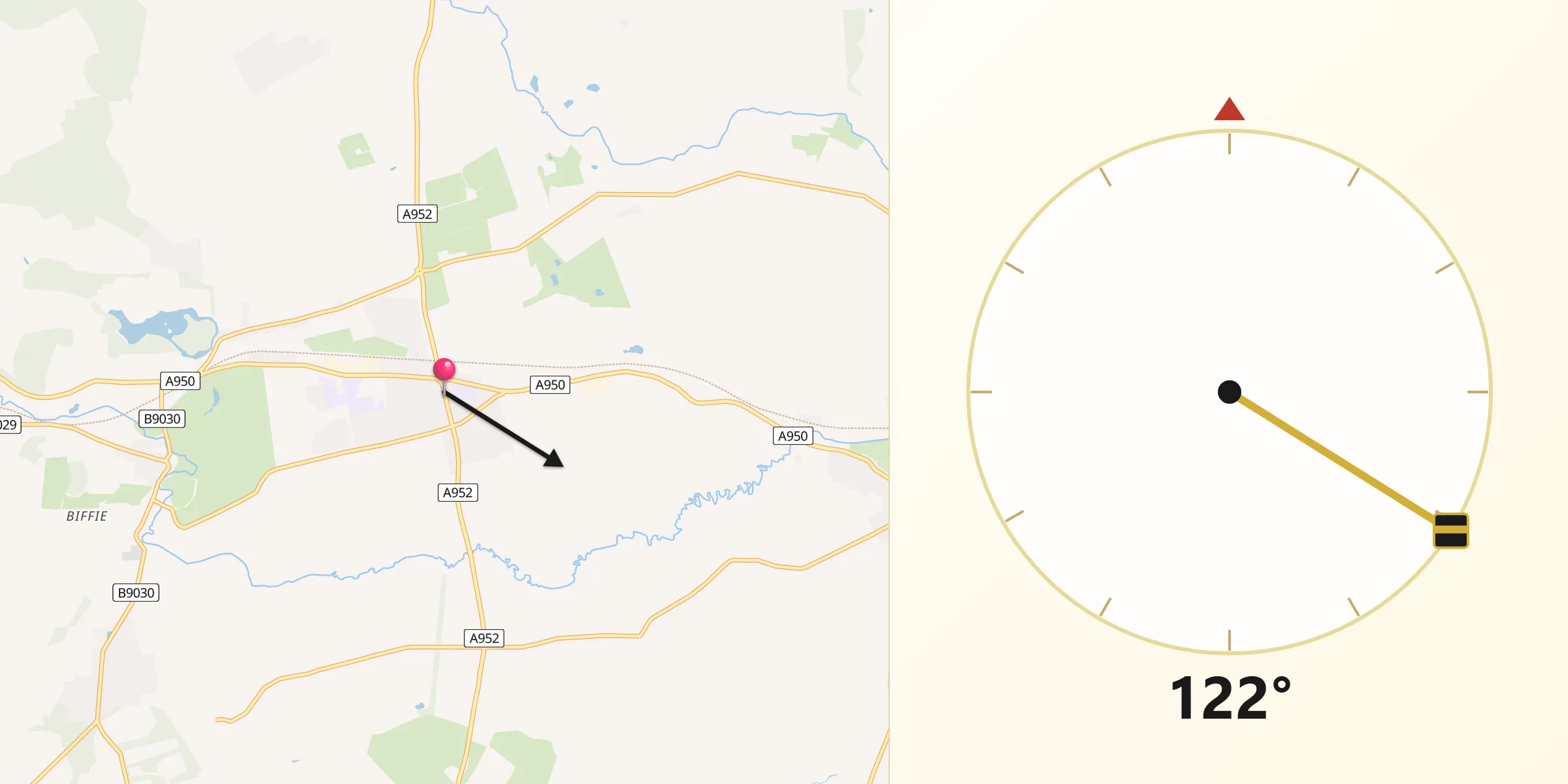 Qibla Direction from Mintlaw