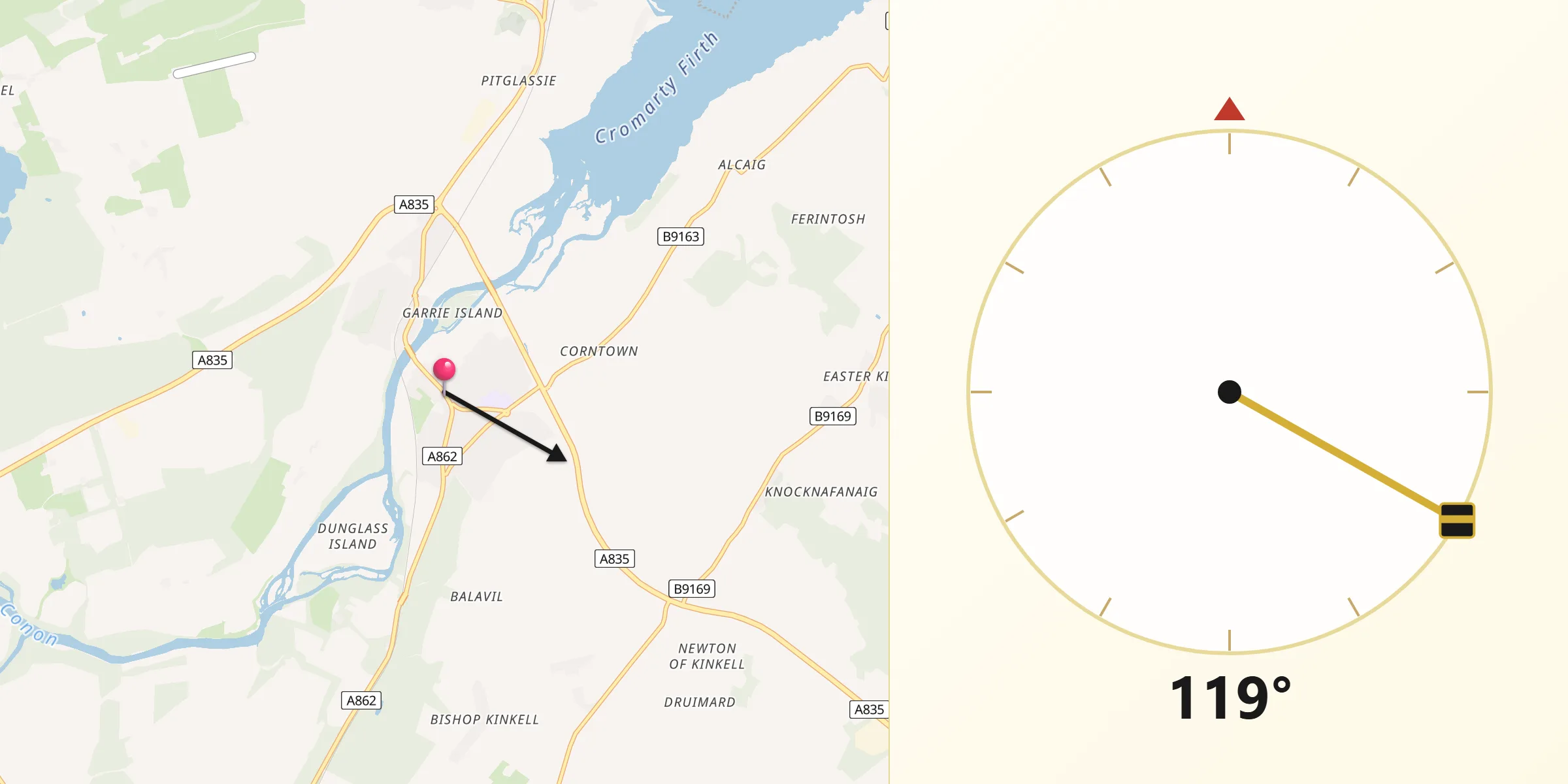 Qibla Direction from Conon Bridge
