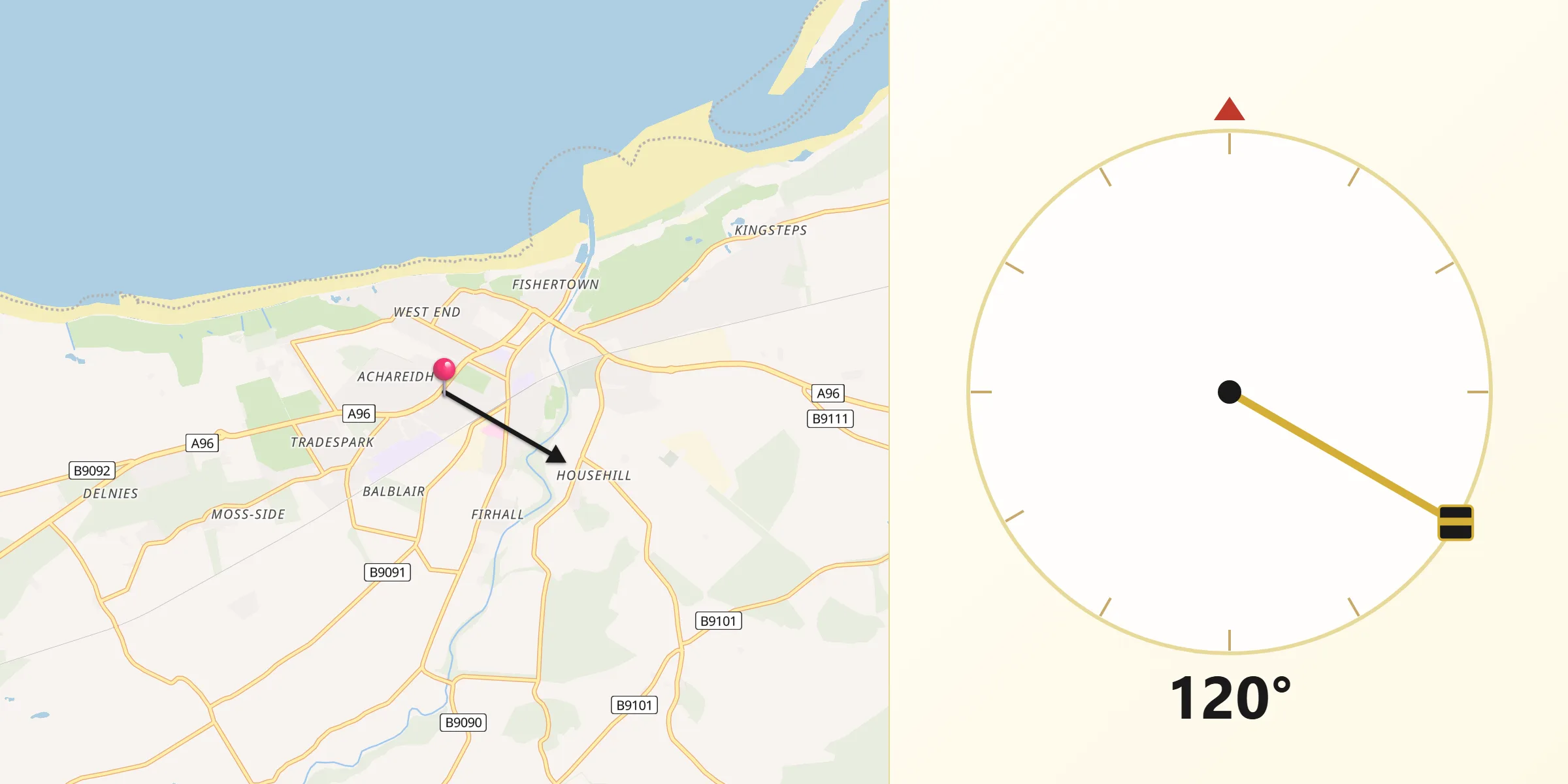 Qibla Direction from Nairn