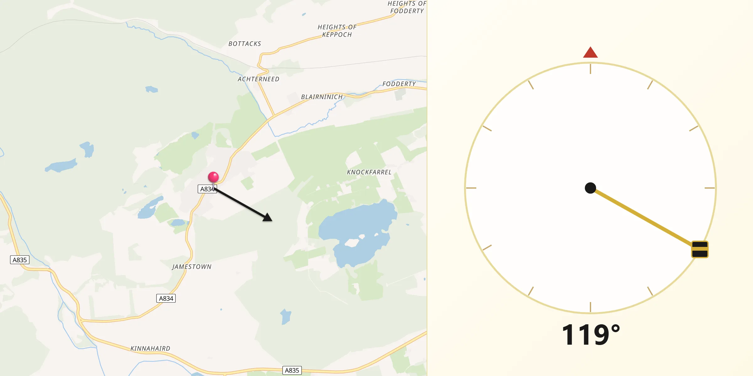 Qibla Direction from Strathpeffer