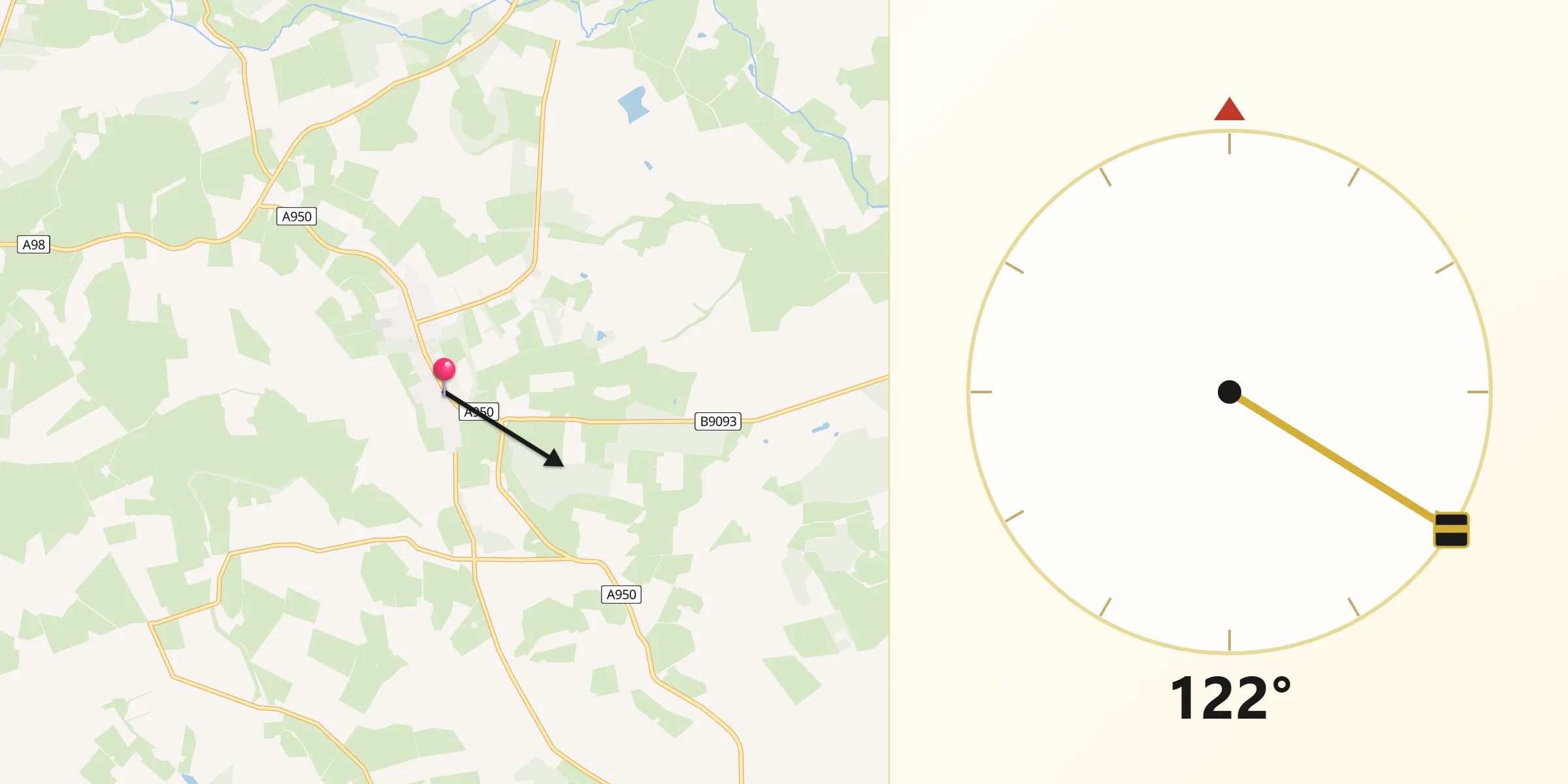 Qibla Direction from New Pitsligo