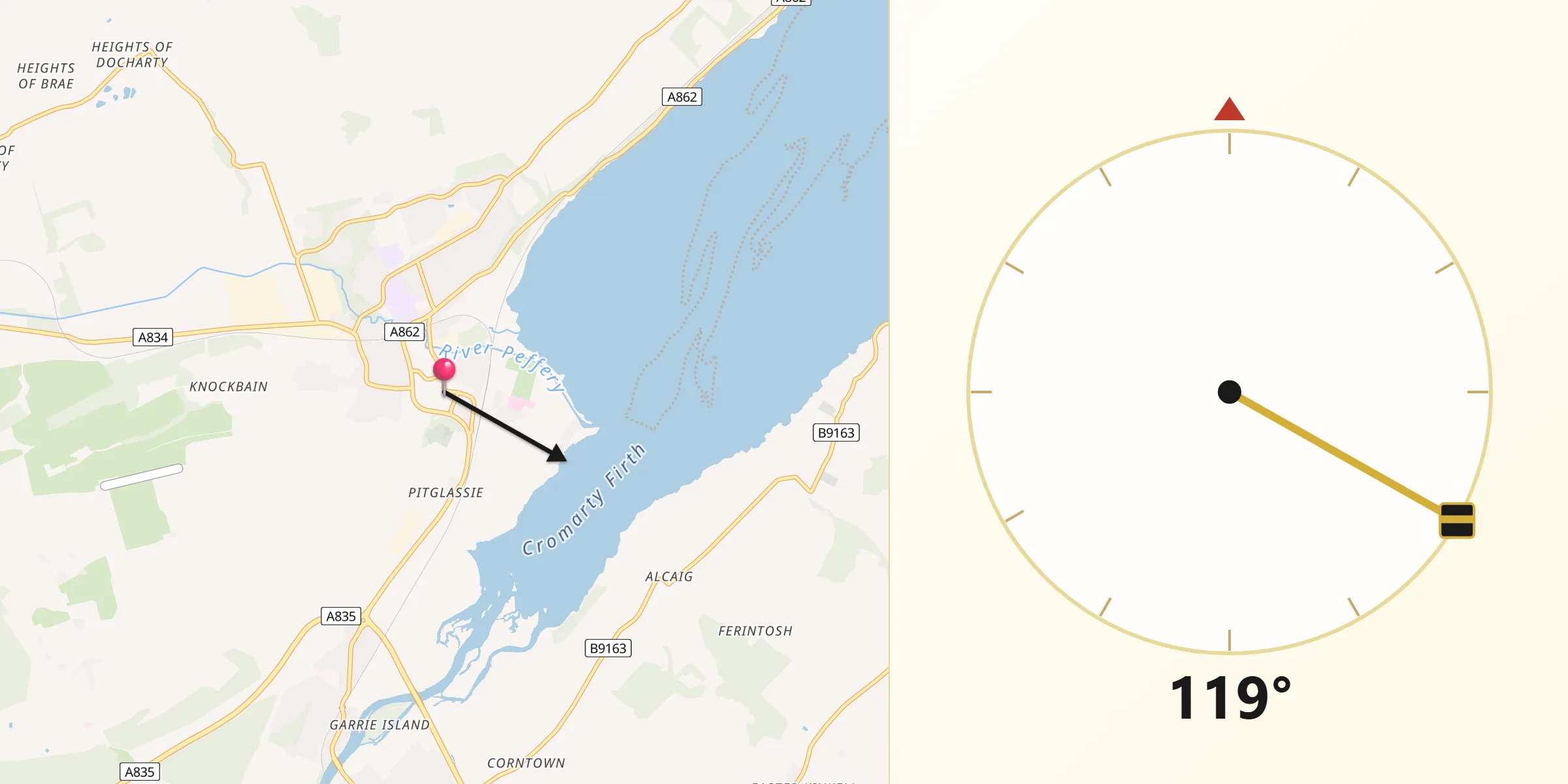 Qibla Direction from Dingwall