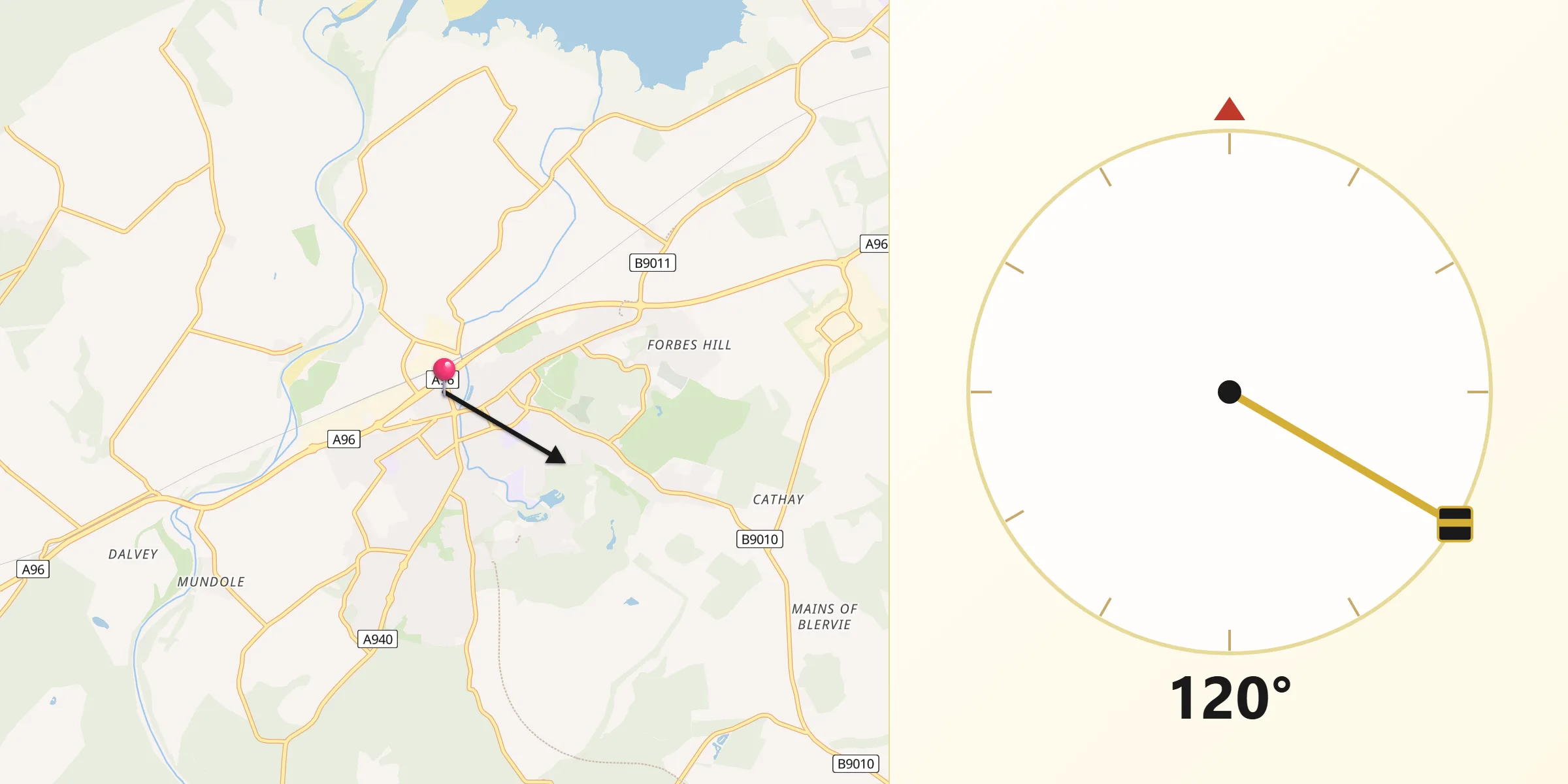 Qibla Direction from Forres
