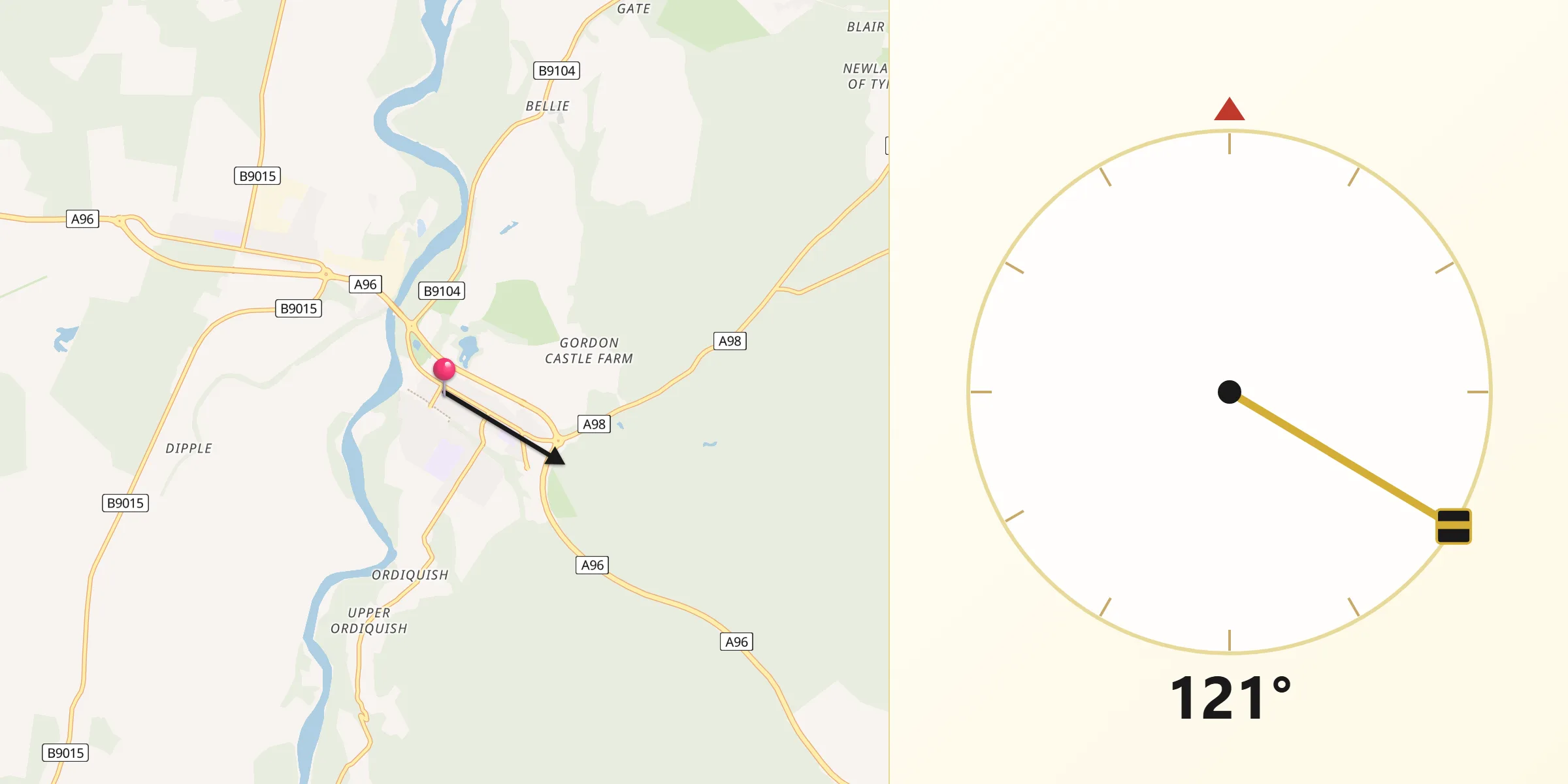 Qibla Direction from Fochabers