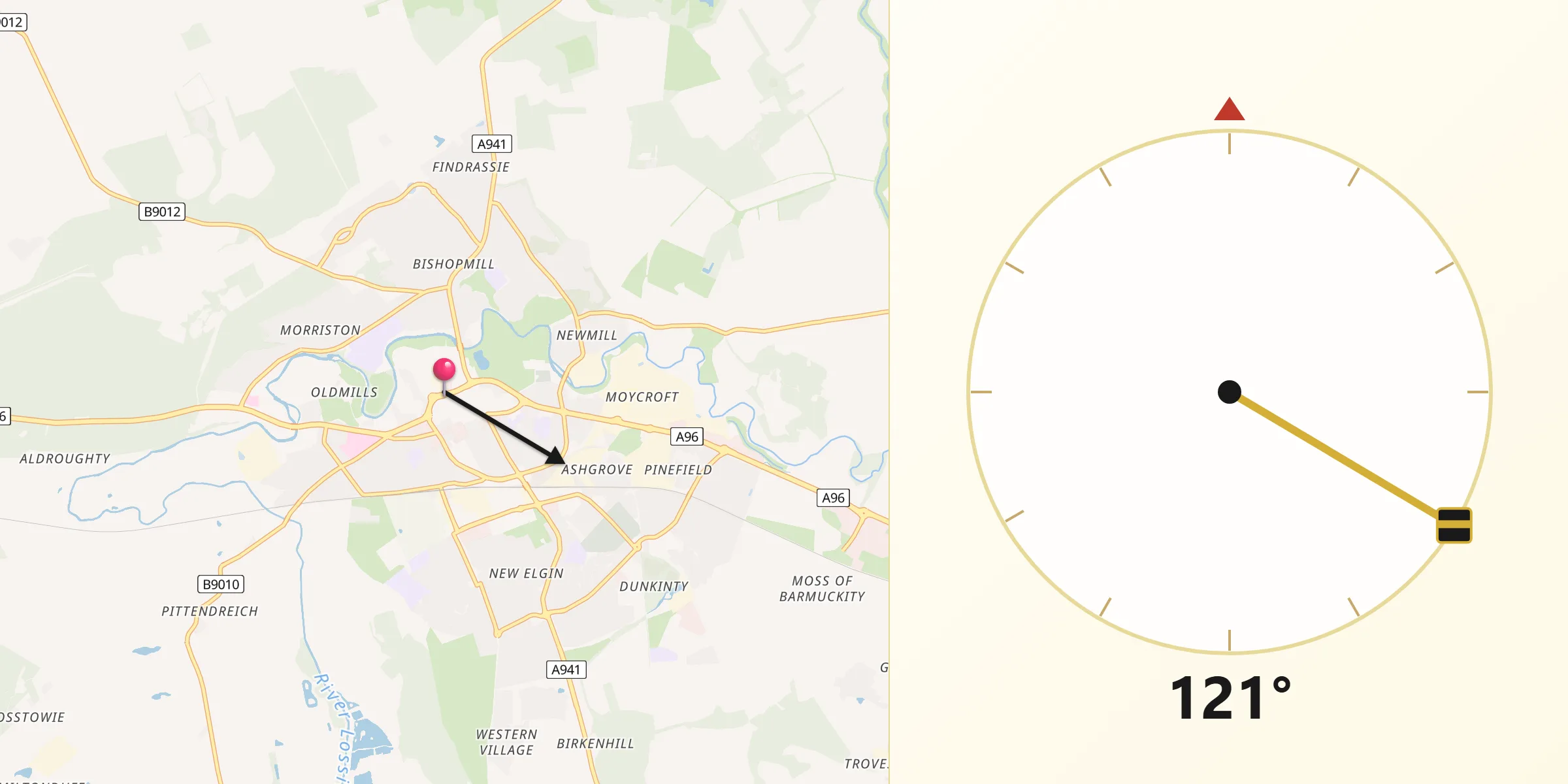 Qibla Direction from Elgin