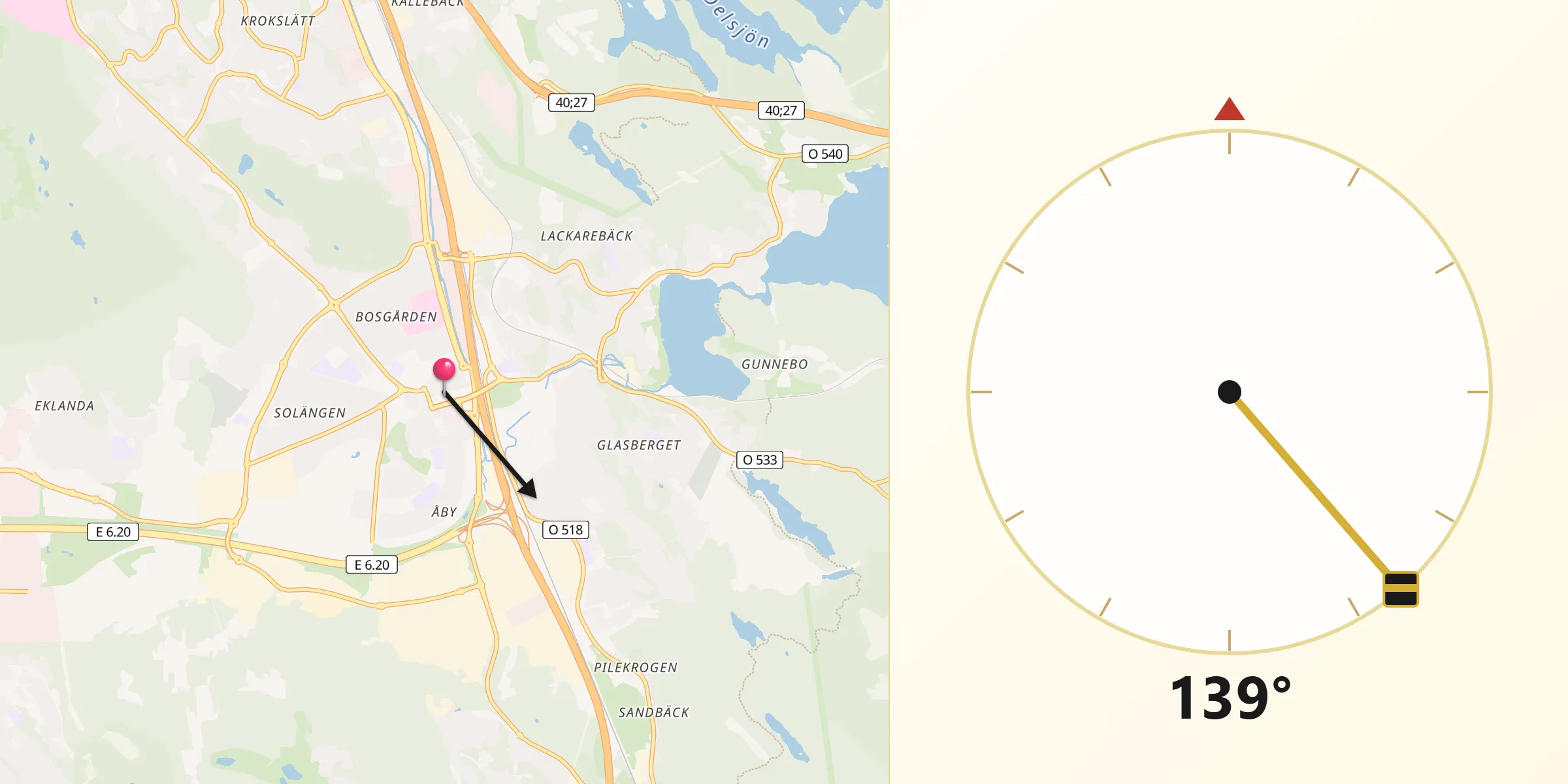 Qibla Riktning från Mölndal