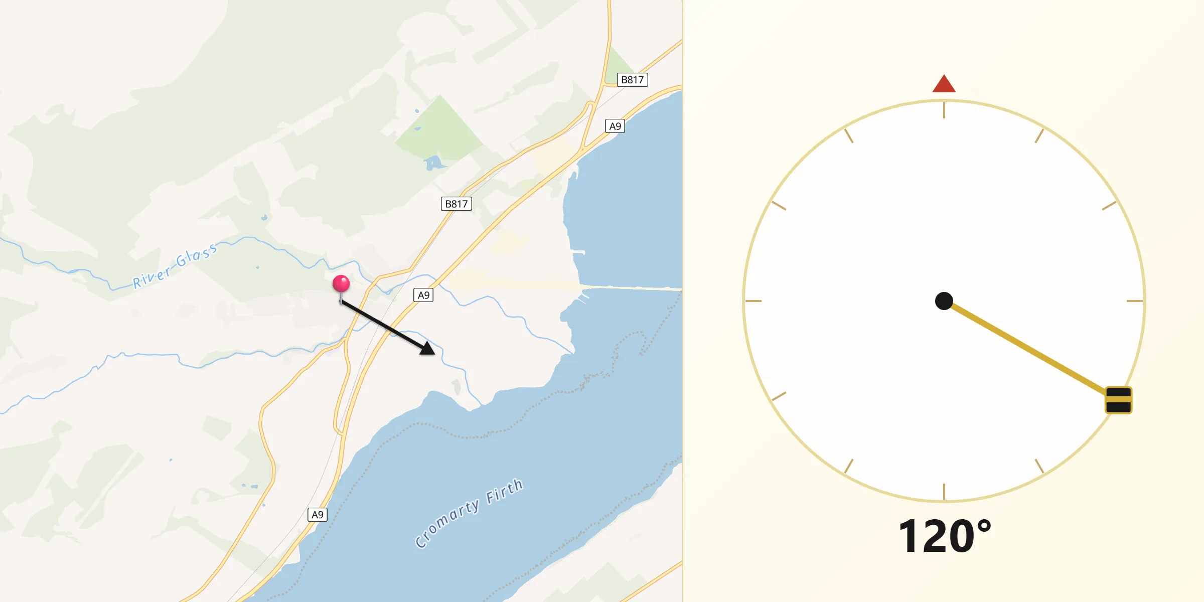 Qibla Direction from Evanton