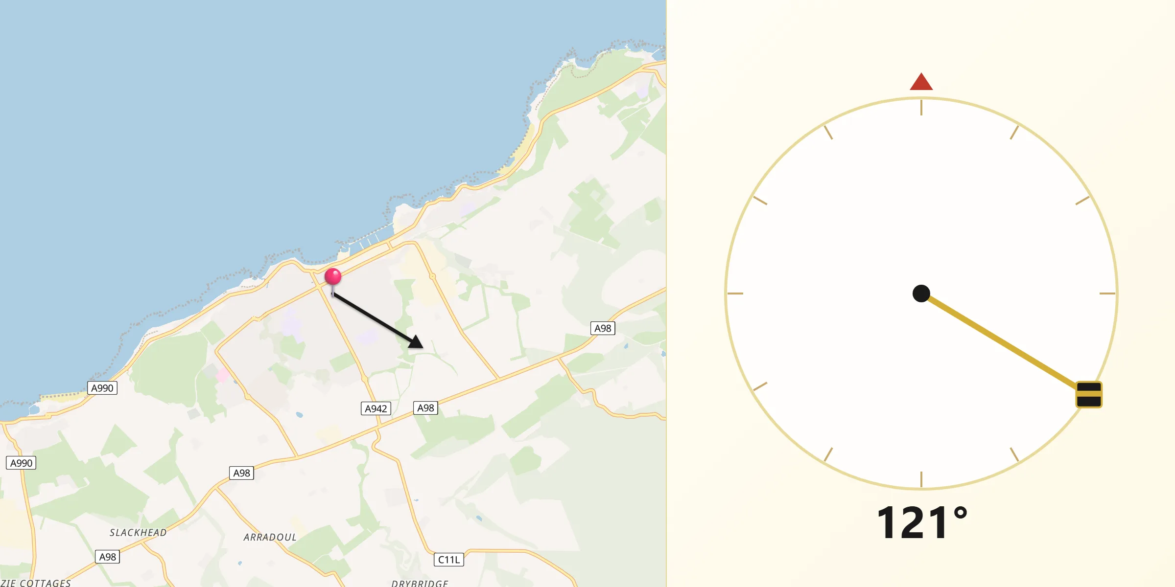 Qibla Direction from Buckie
