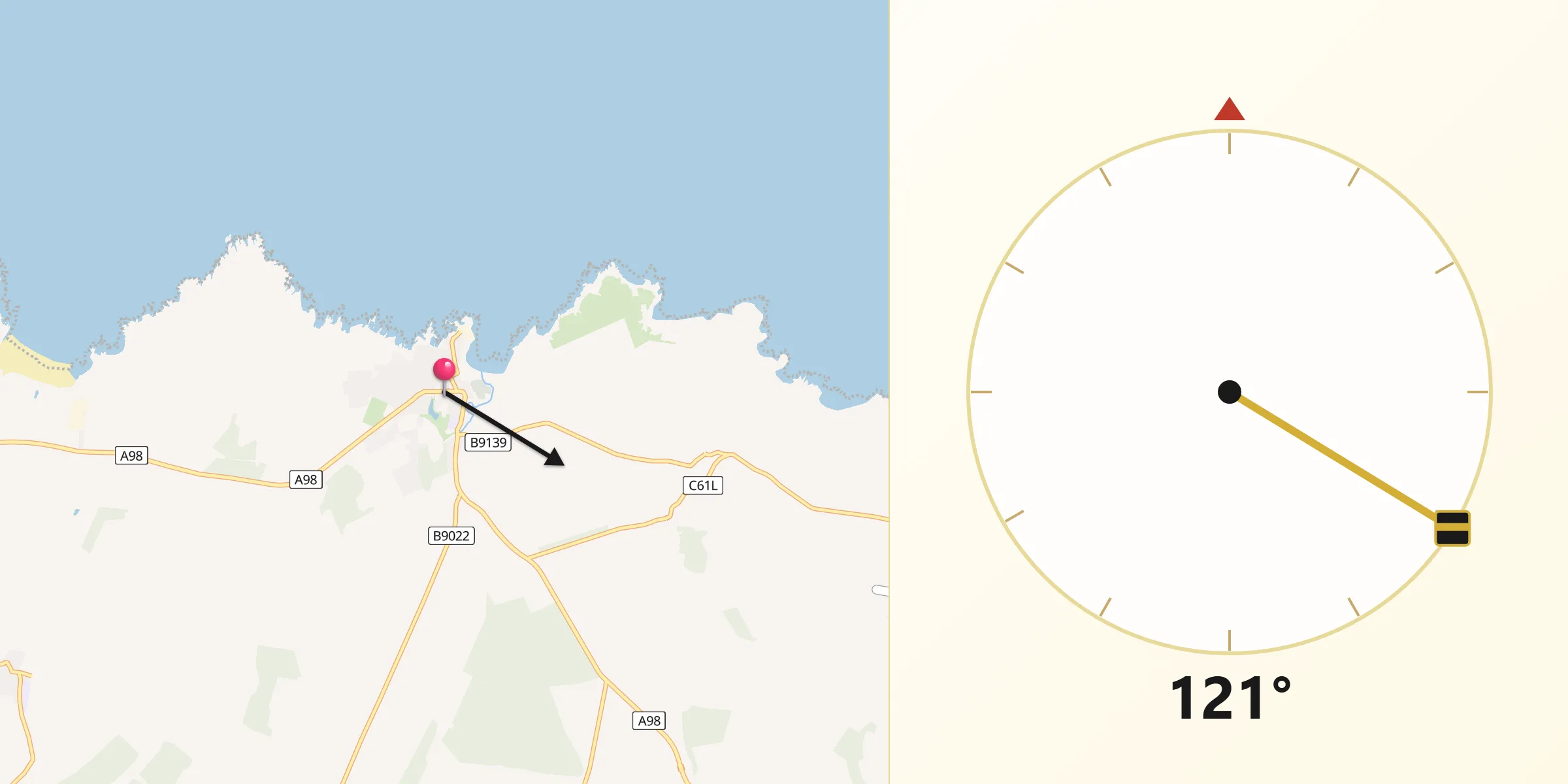 Qibla Direction from Portsoy