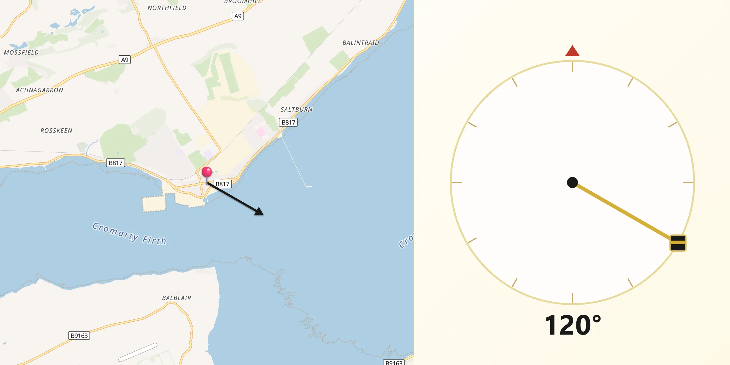 Qibla Direction from Invergordon