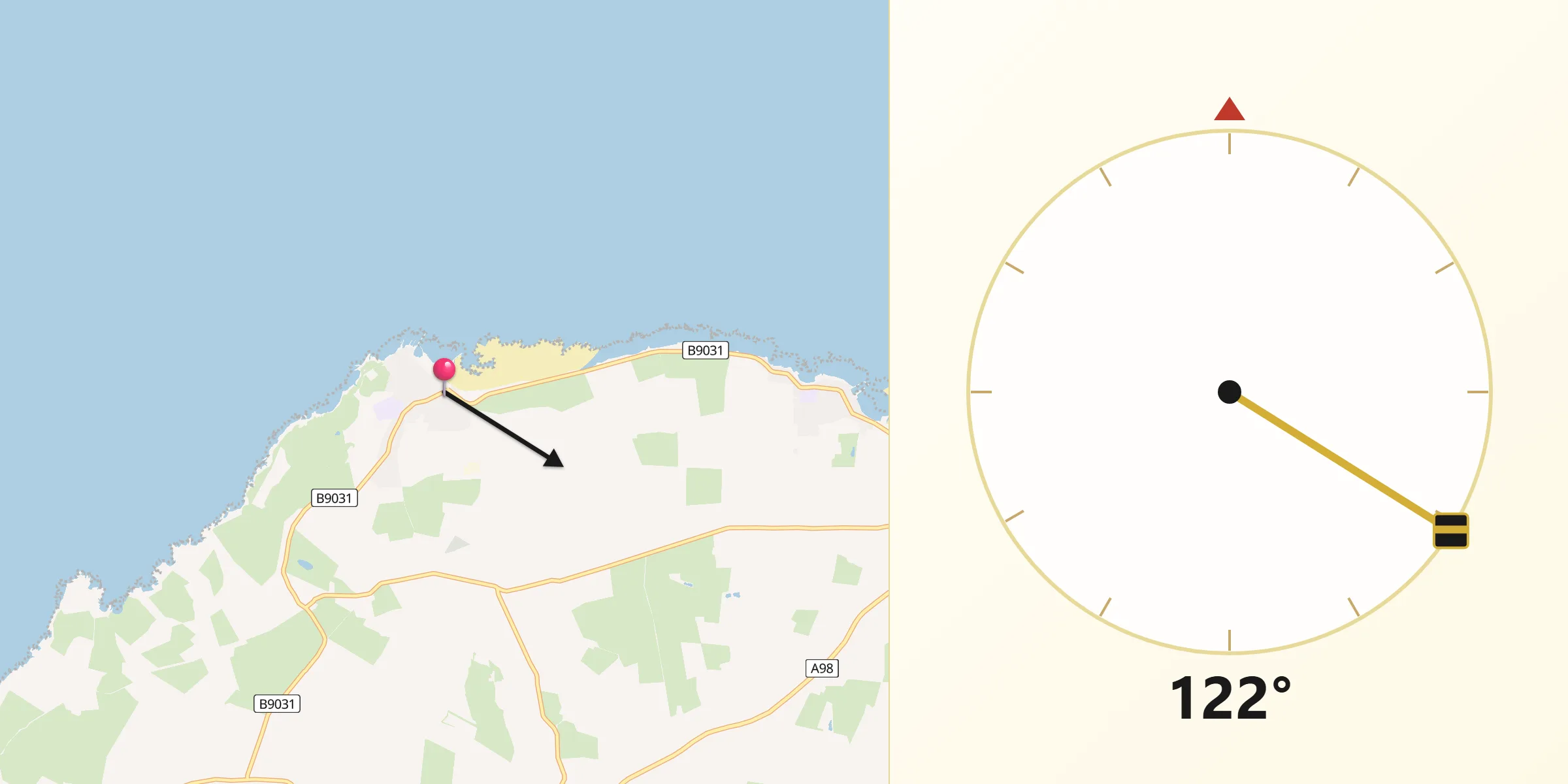 Qibla Direction from Rosehearty