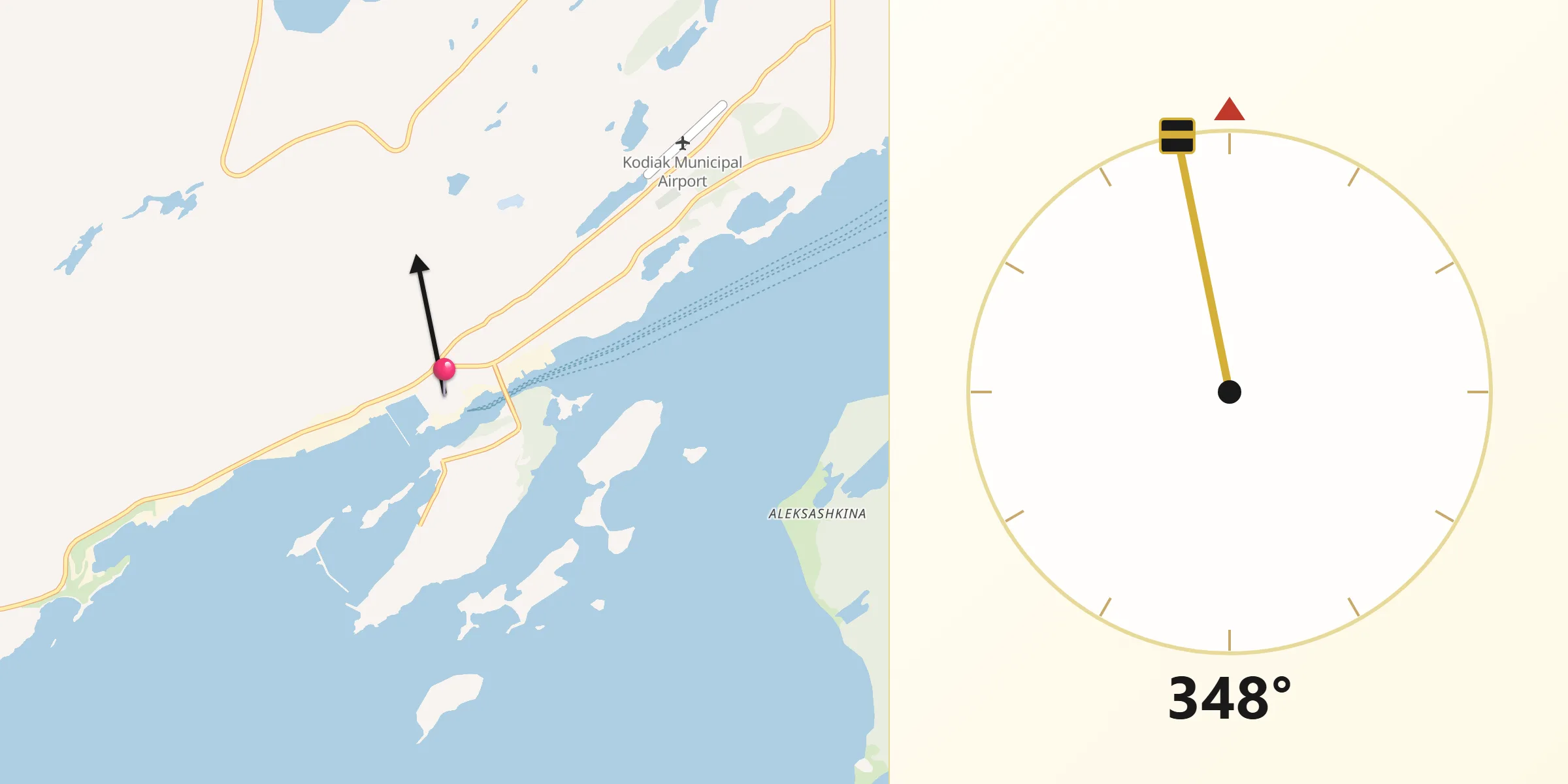 Qibla Direction from Kodiak