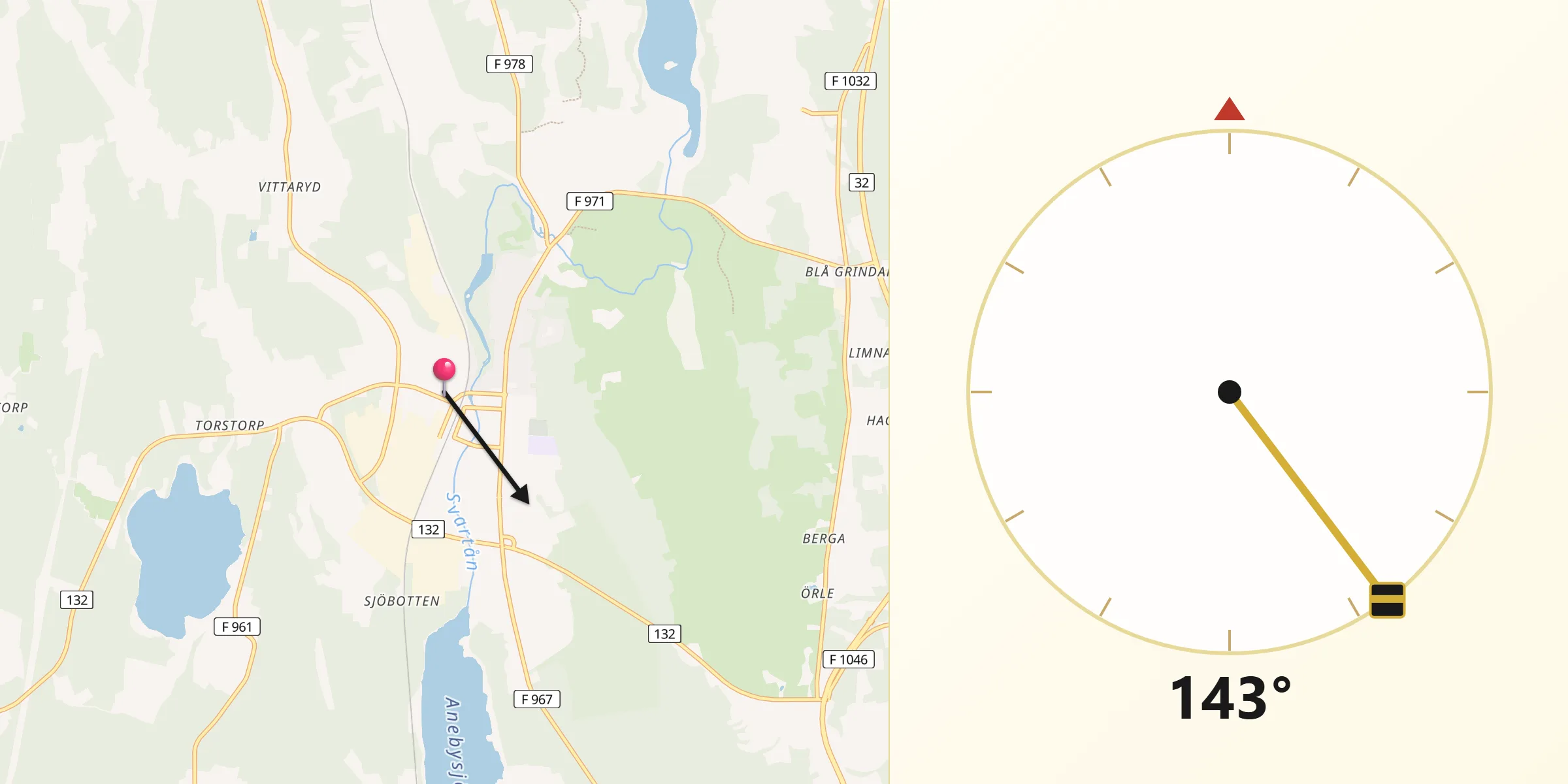 Qibla Riktning från Aneby