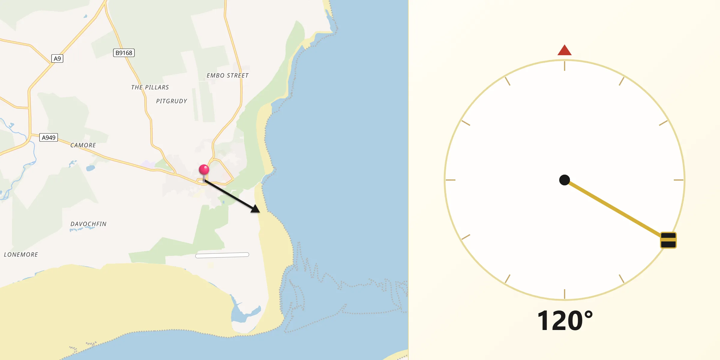Qibla Direction from Dornoch
