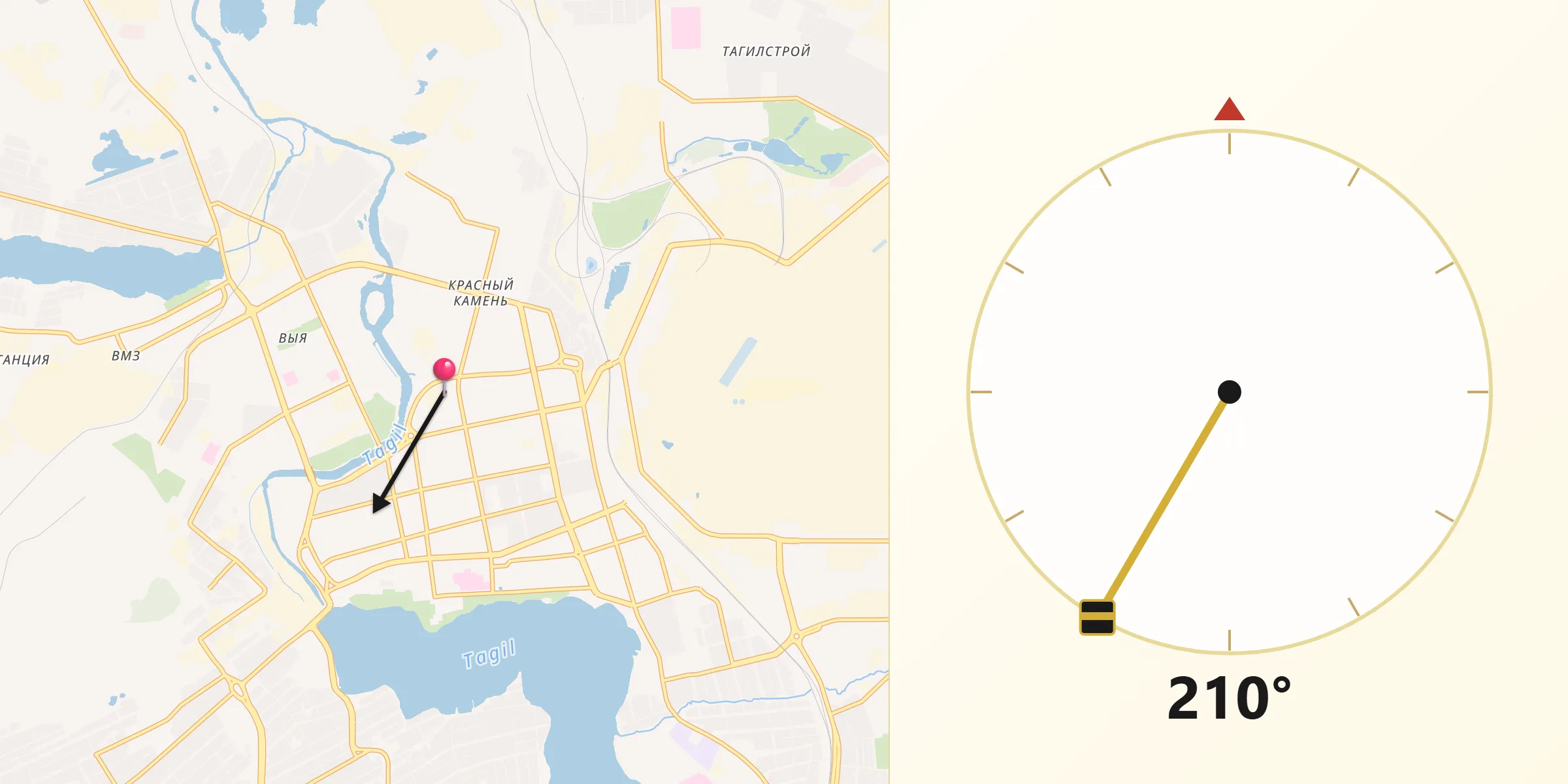 Direction vers la Qibla depuis Nijni Taguil