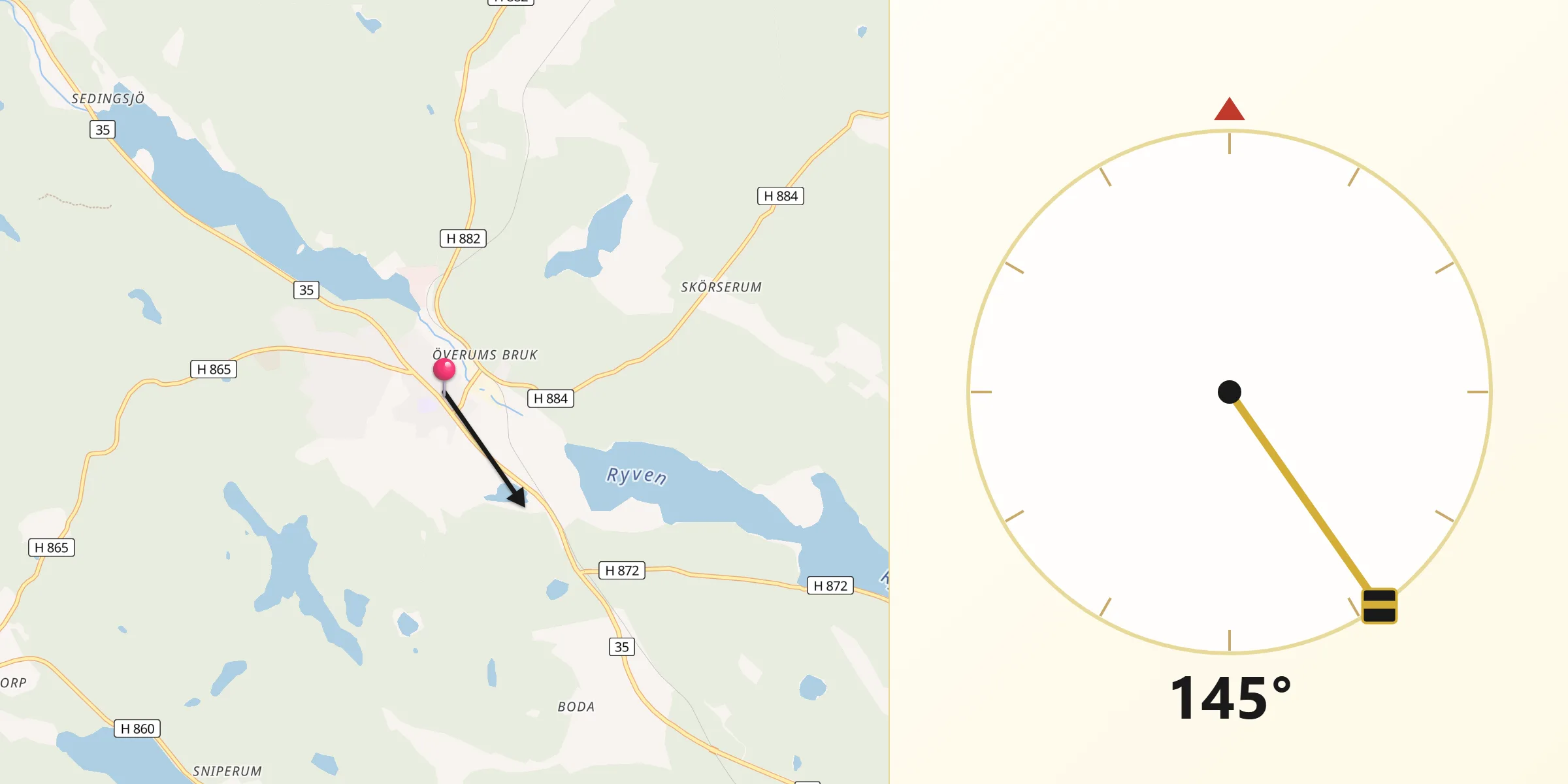Qibla Riktning från Överum