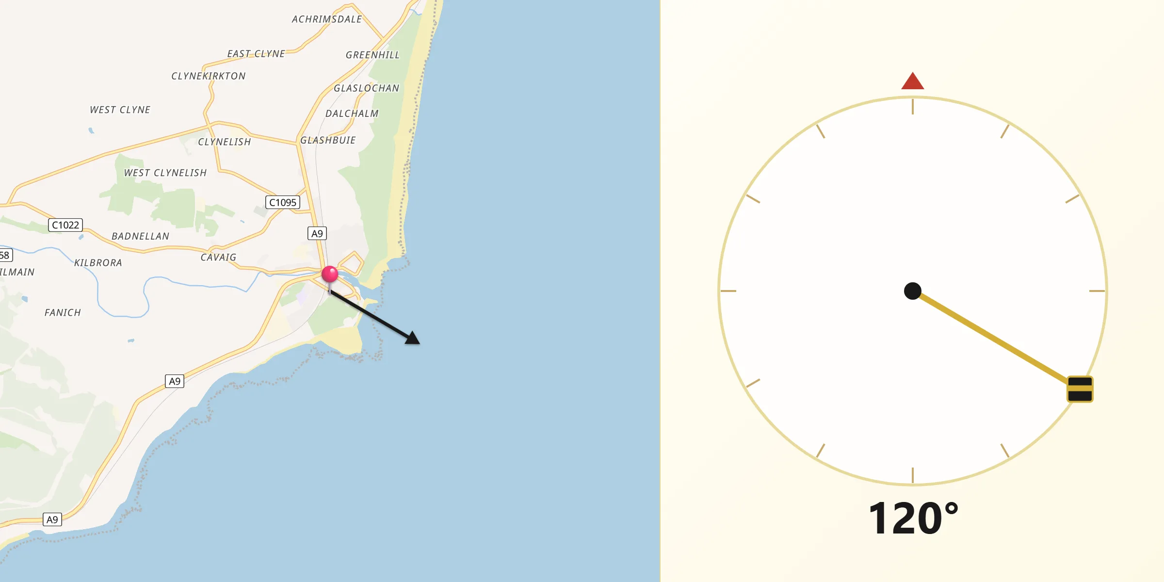 Qibla Direction from Brora