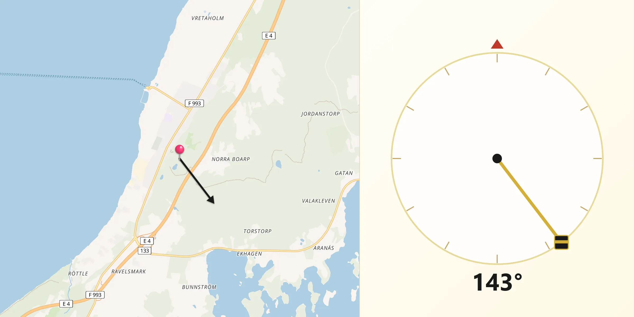 Qibla Riktning från Gränna