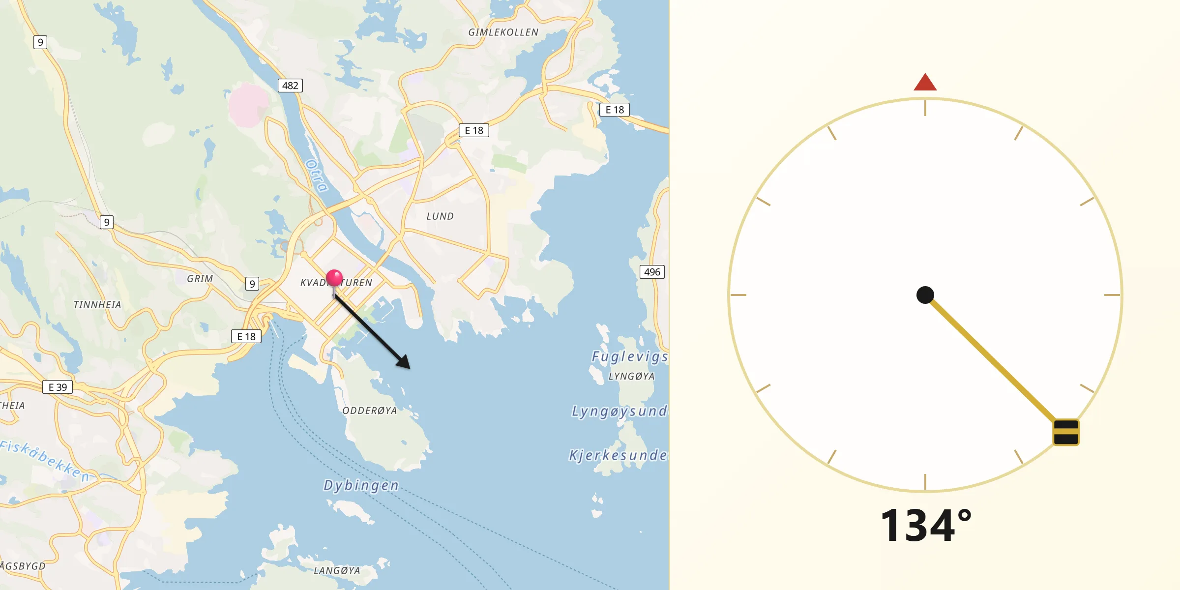 Qibla Riktning från Kristiansand