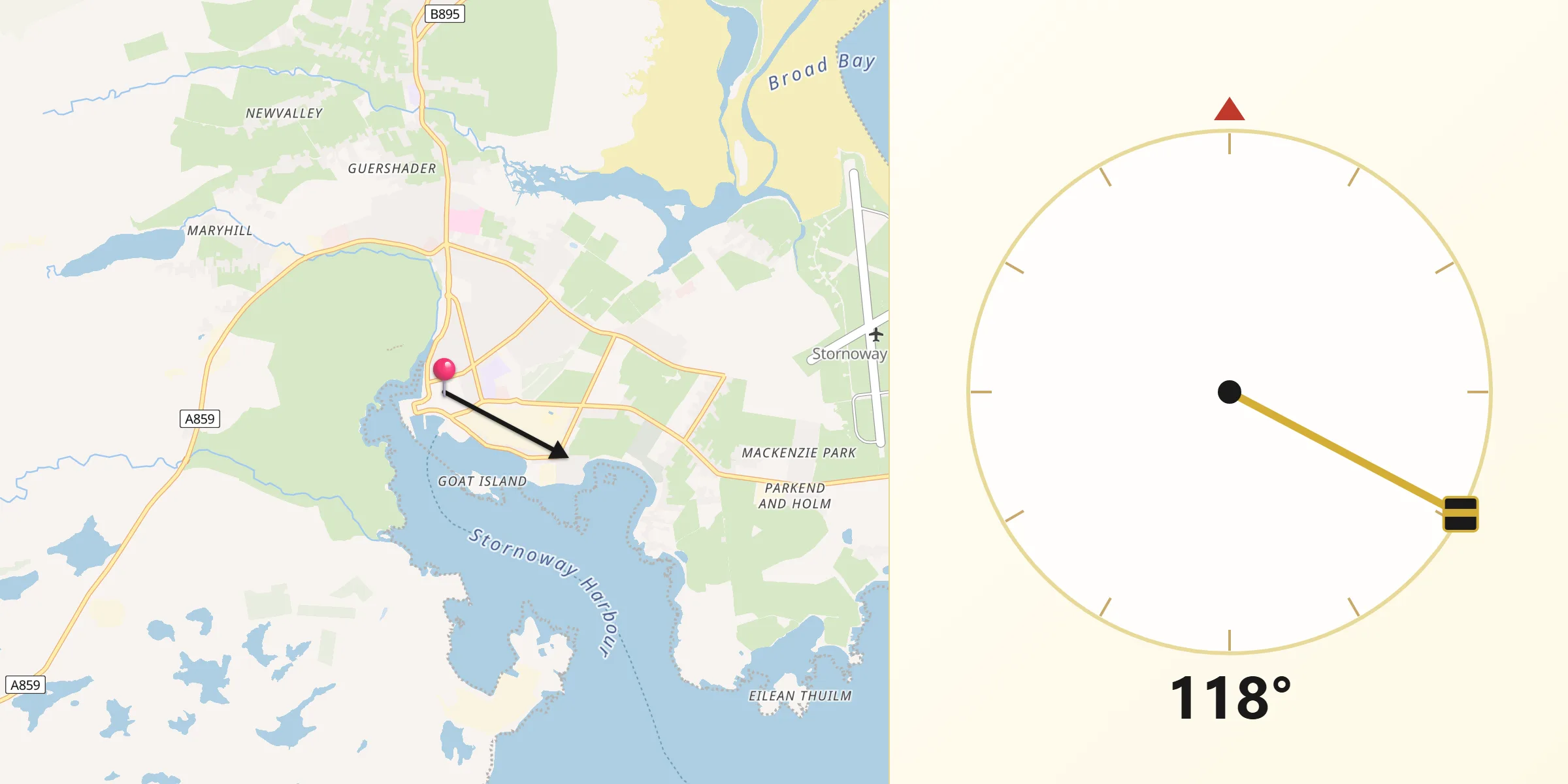 Qibla Direction from Stornoway