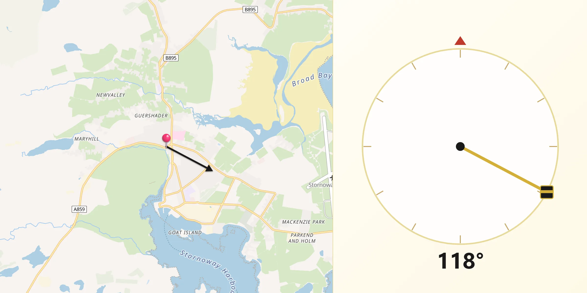 Qibla Direction from Isle of Lewis