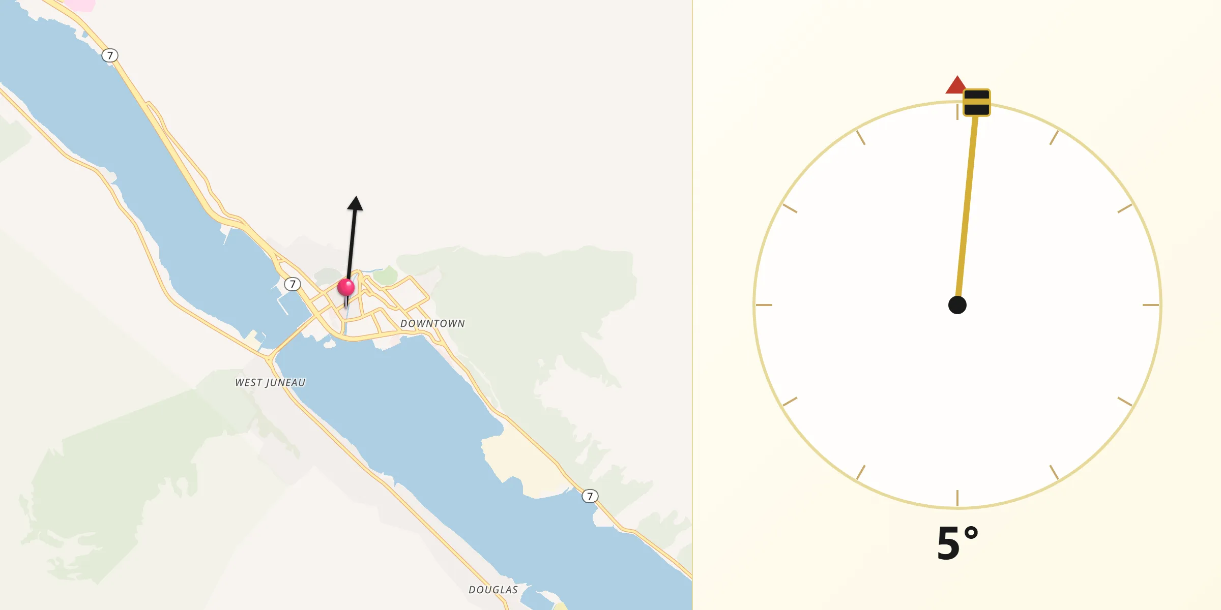 Qibla Direction from Juneau